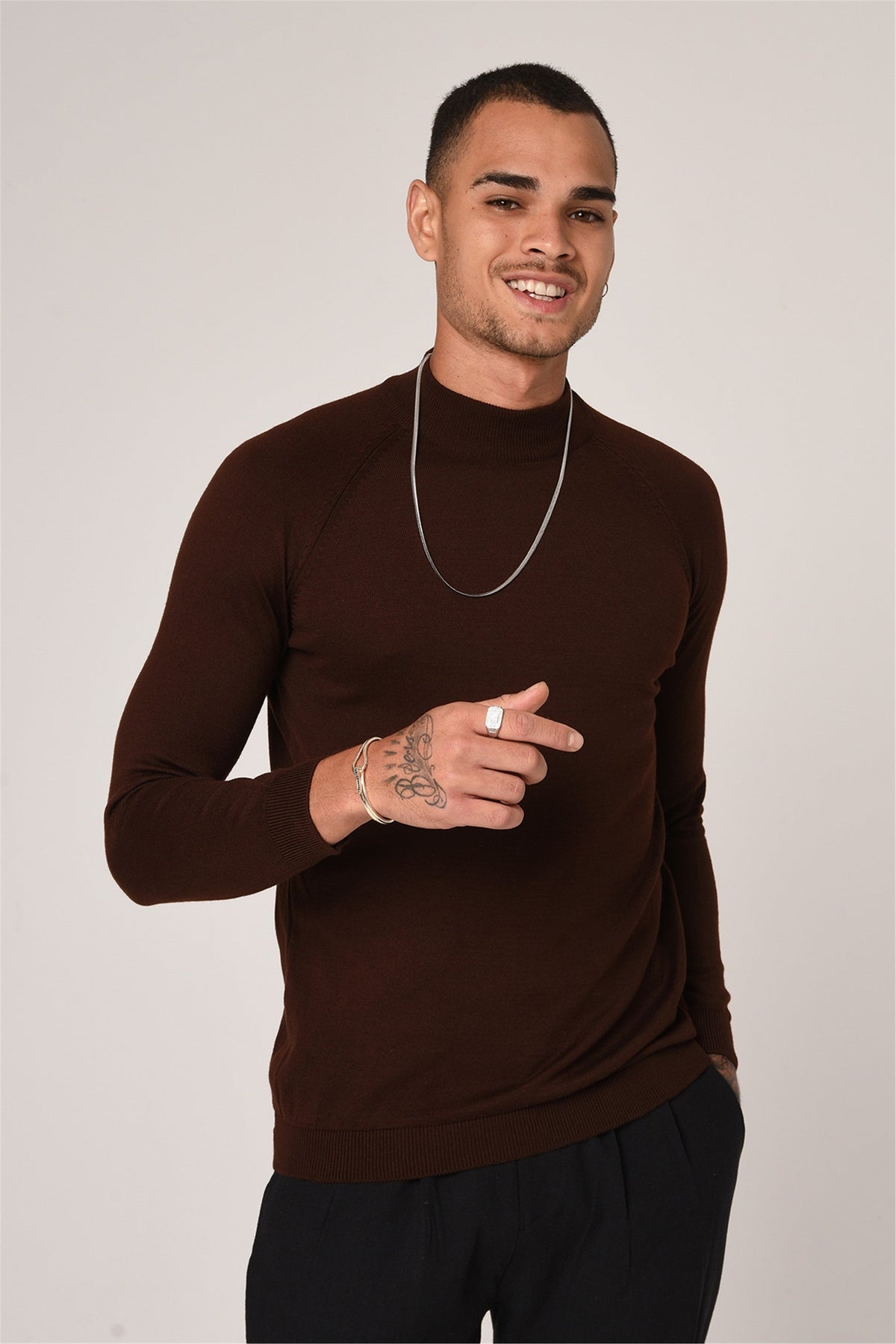 Slim-Fit Knit Sweater with a Half-Boat Neck