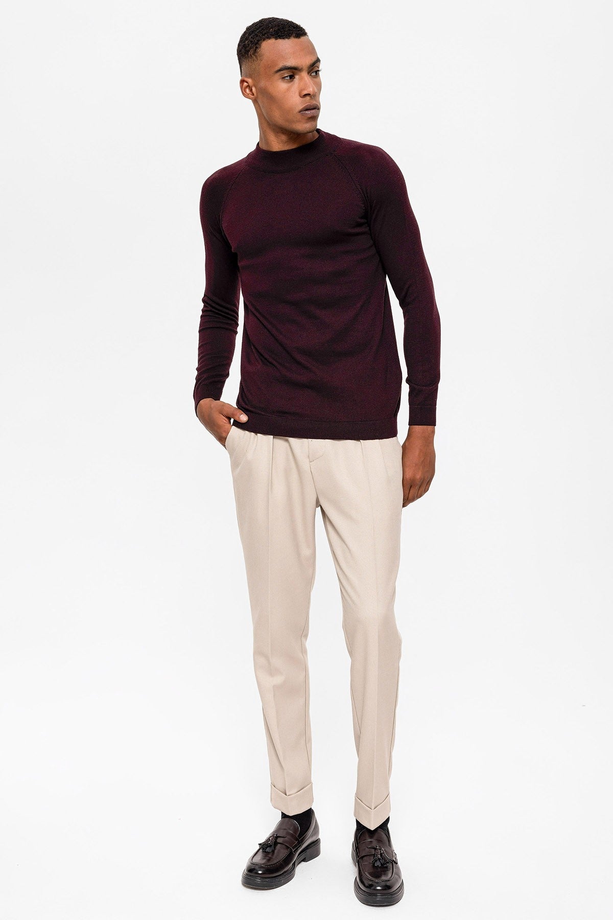 Slim-Fit Knit Sweater with a Half-Boat Neck