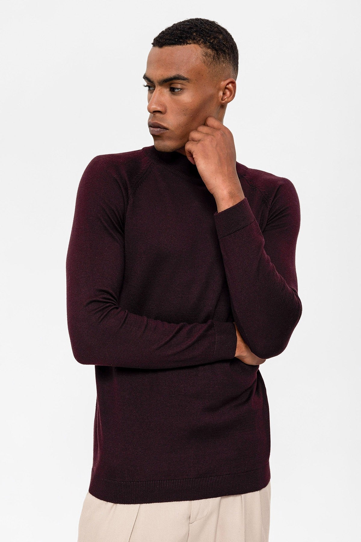 Slim-Fit Knit Sweater with a Half-Boat Neck