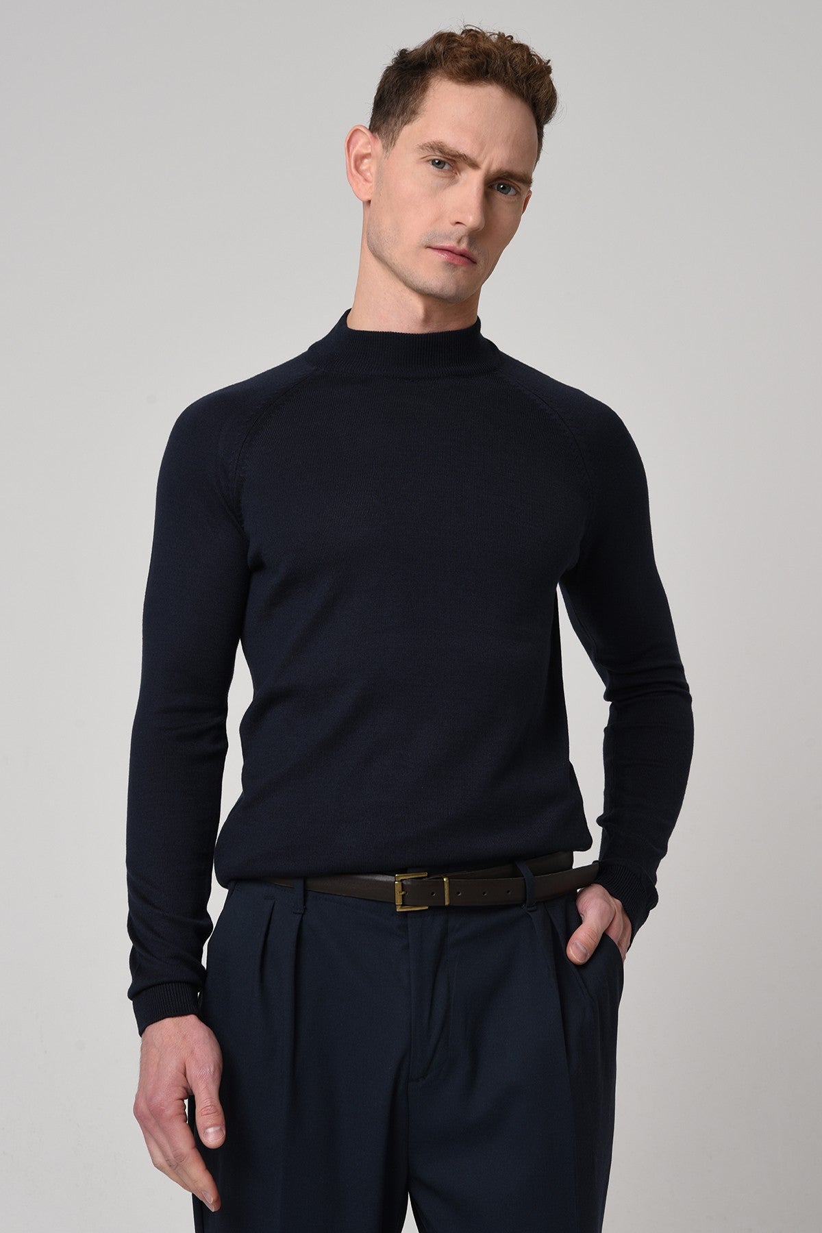 Slim-Fit Knit Sweater with a Half-Boat Neck
