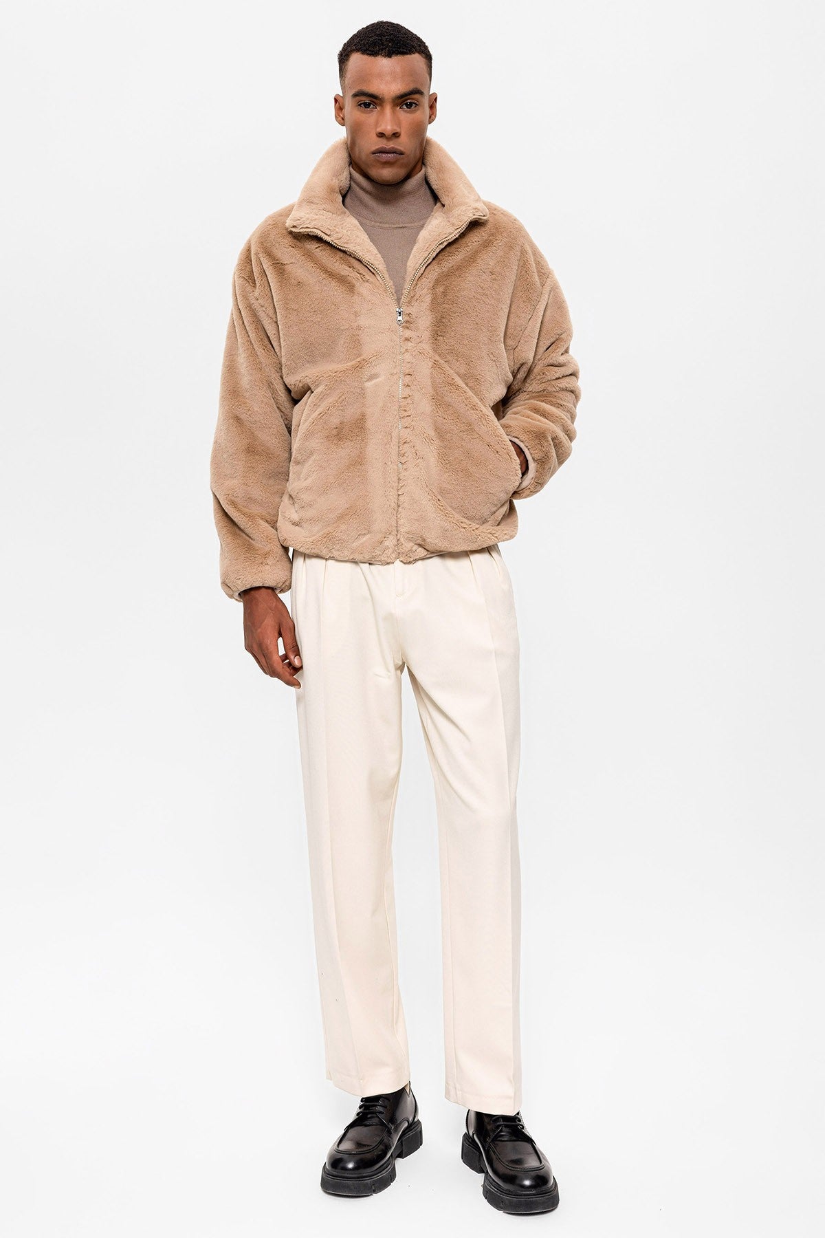Antioch Men's Stand-Up Collar Faux Fur Coat