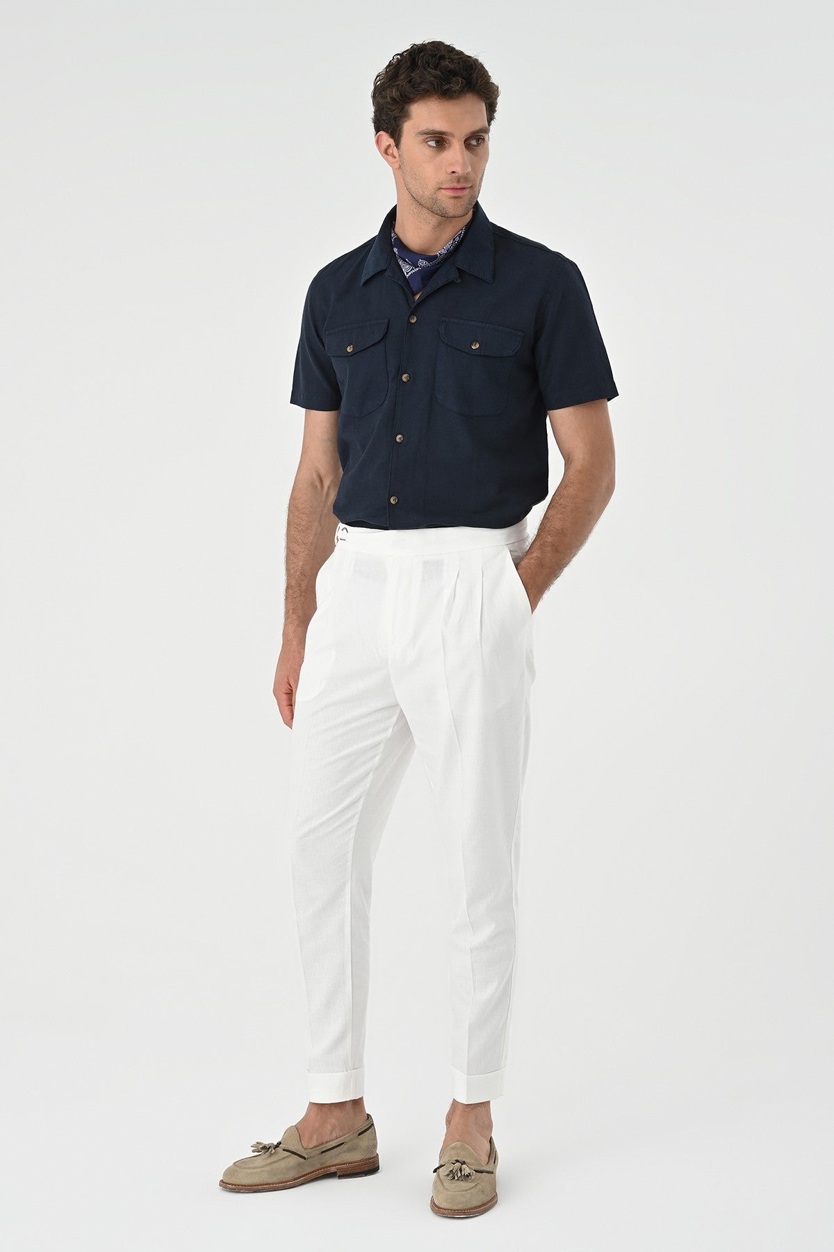 Men's Shirt with Apache Collar and Pocket Details