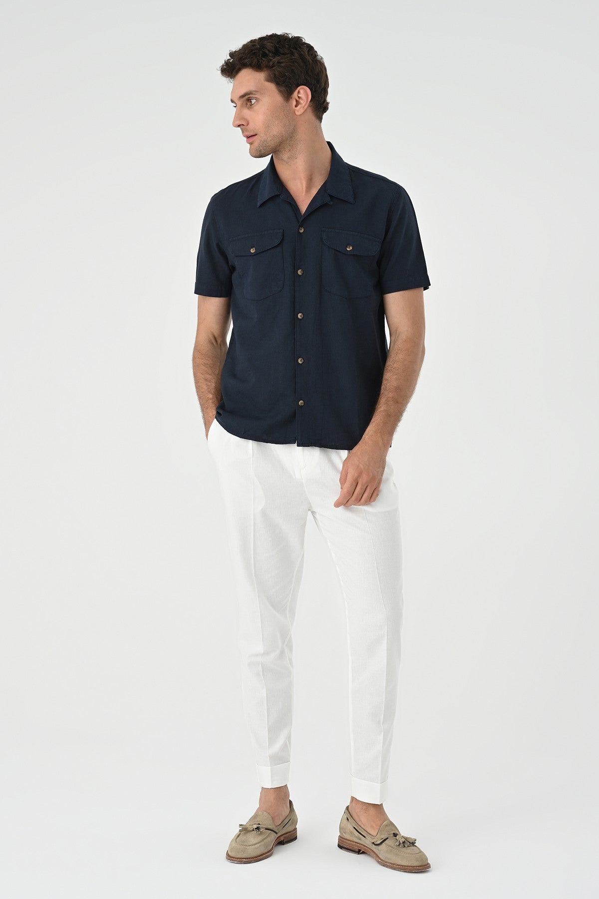 Men's Shirt with Apache Collar and Pocket Details
