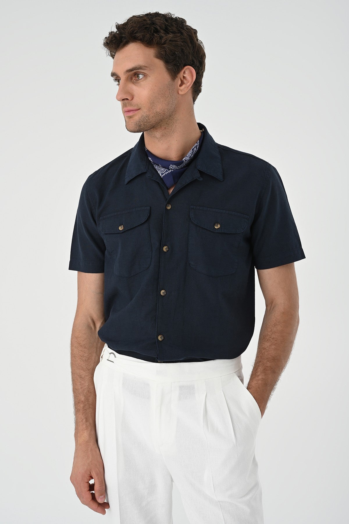 Men's Shirt with Apache Collar and Pocket Details