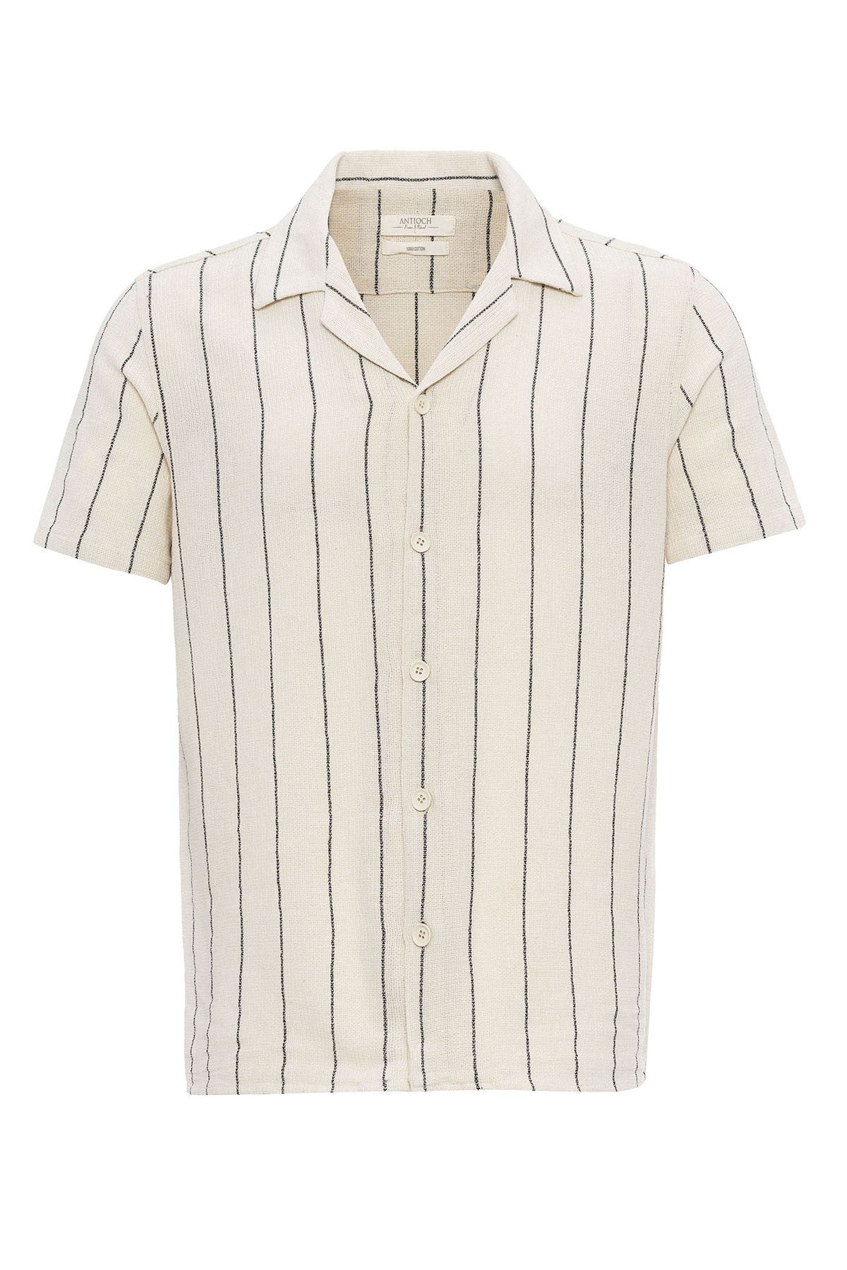 Antioch Striped Apache-Collar Short-Sleeve Linen Shirt
