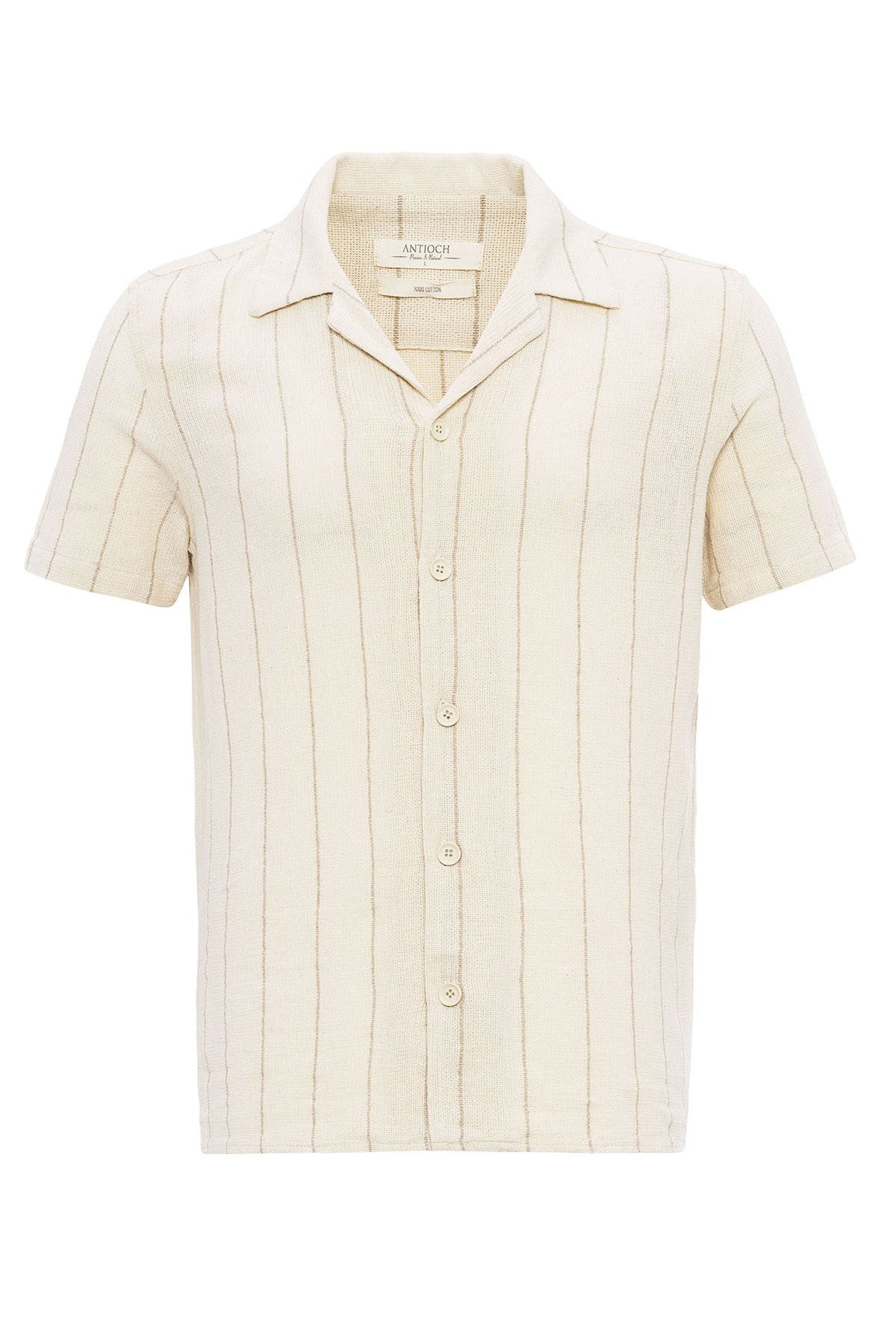 Antioch Striped Apache-Collar Short-Sleeve Linen Shirt