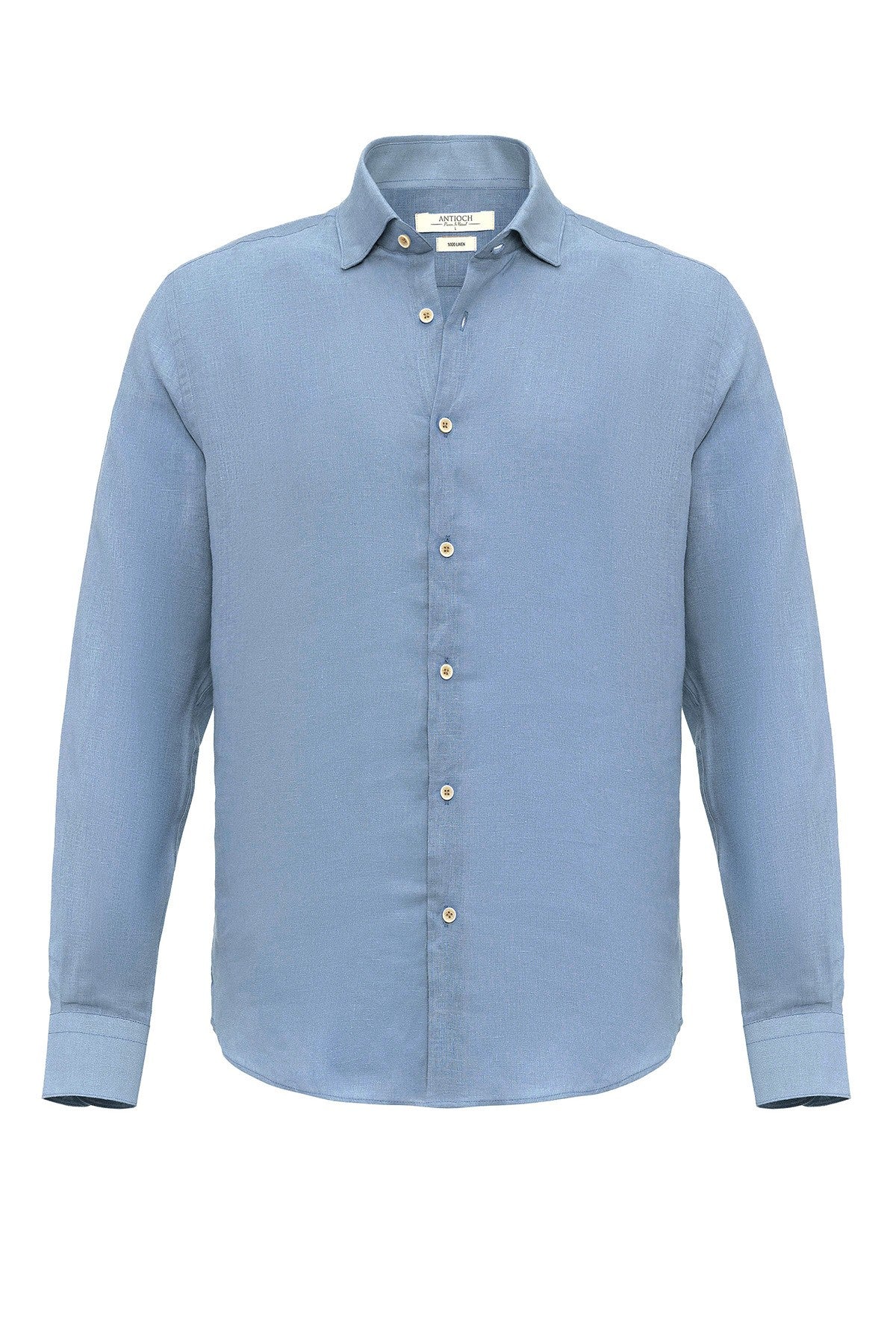 Men's 100% Linen Shirt with an Antioch Collar and Button Detail