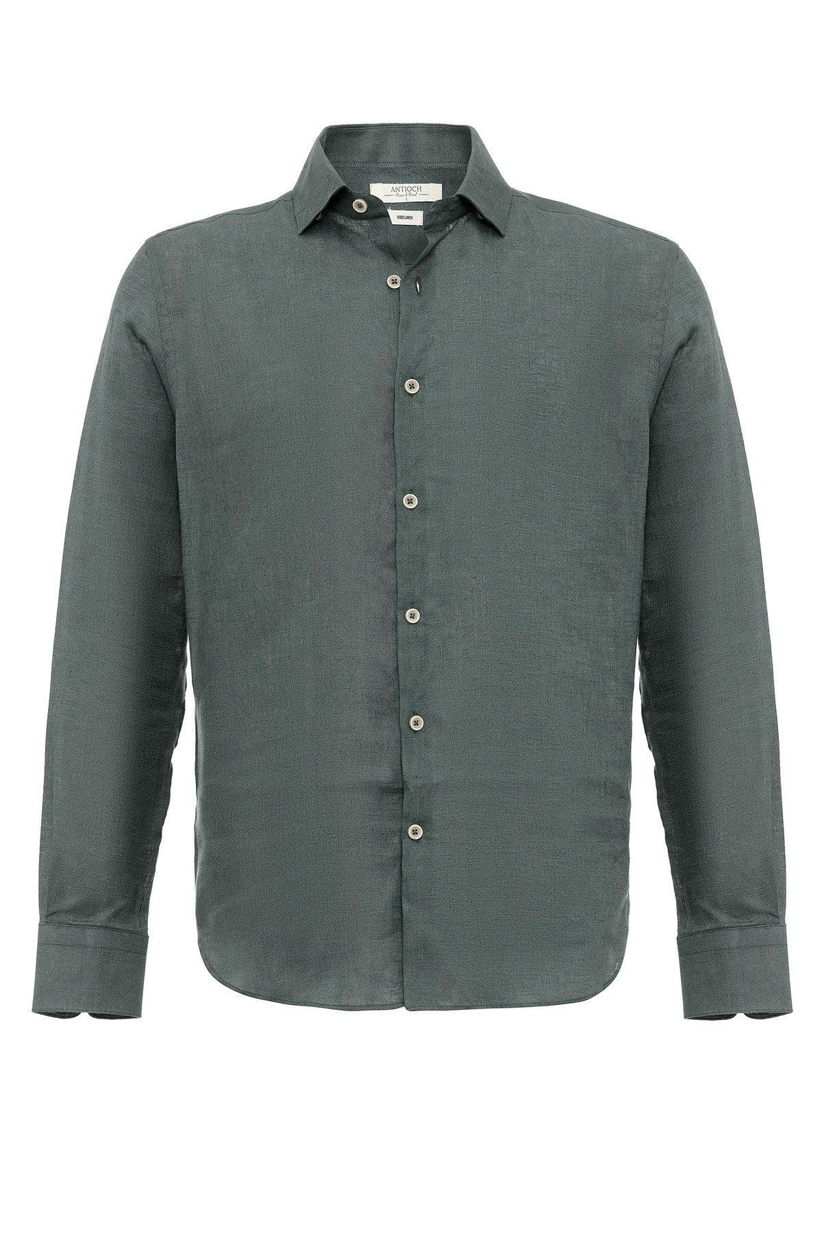 Men's 100% Linen Shirt with an Antioch Collar and Button Detail