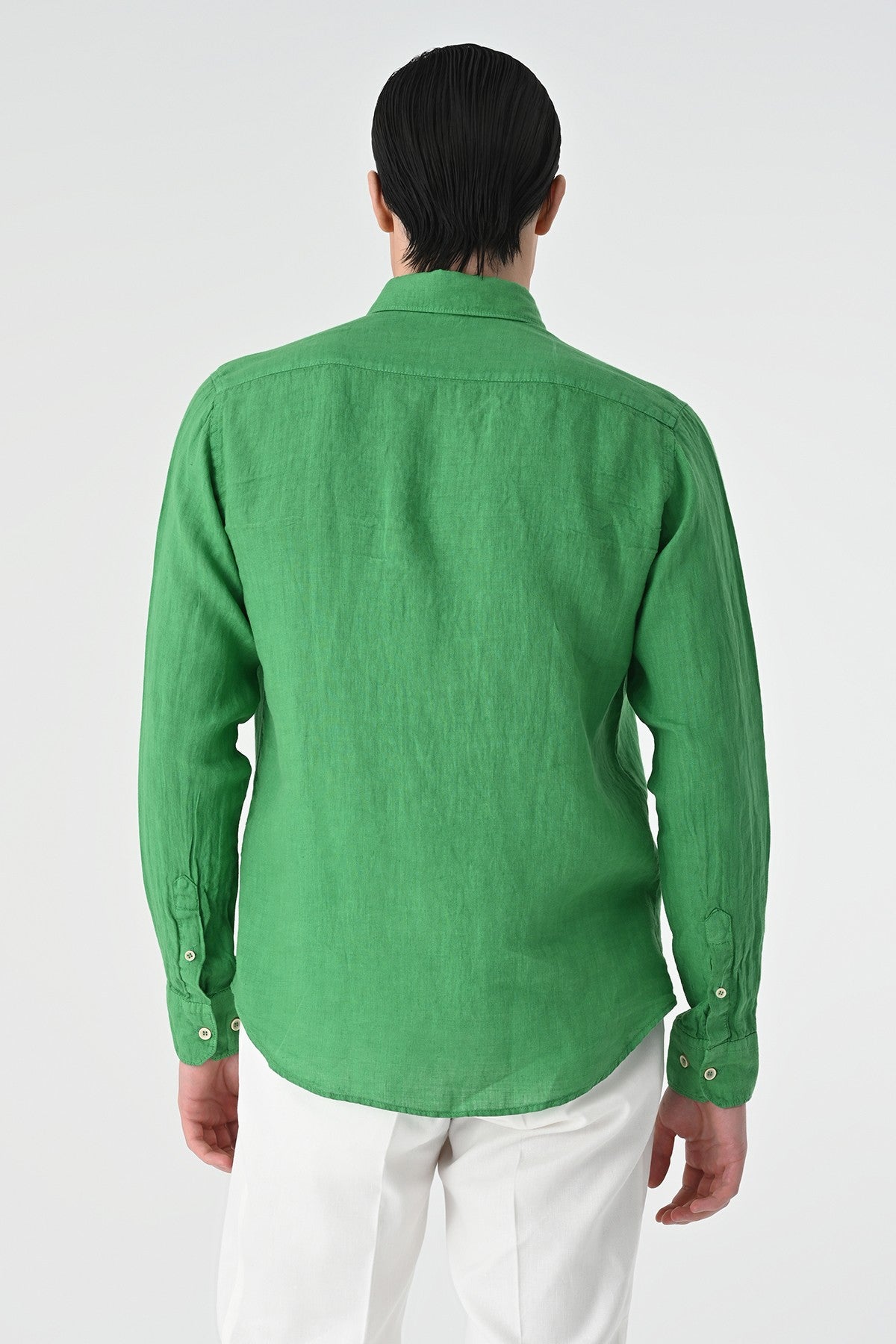 Men's 100% Linen Shirt with an Antioch Collar and Button Detail