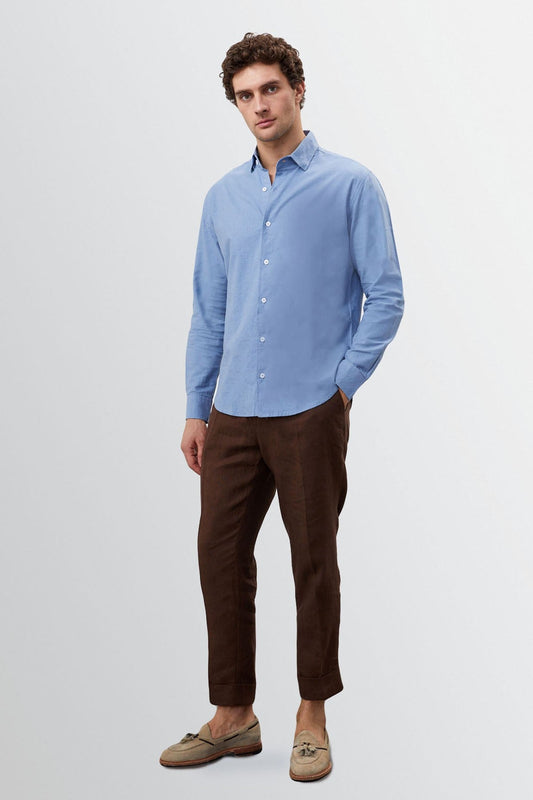 Men's 100% Linen Shirt with an Antioch Collar and Button Detail