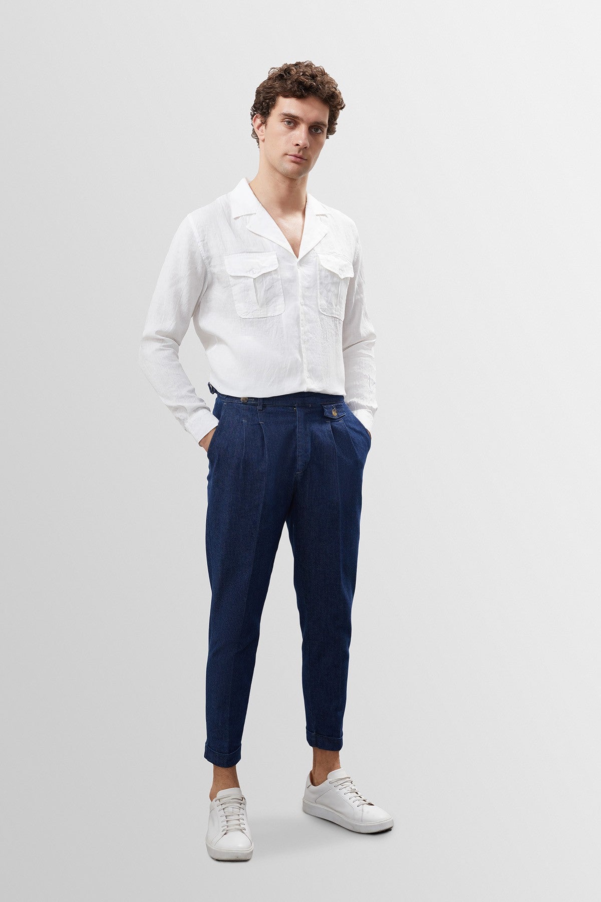 Antioch High-Waisted (Boyfriend) Jeans with Side-Buckle Belt and Pleated Details
