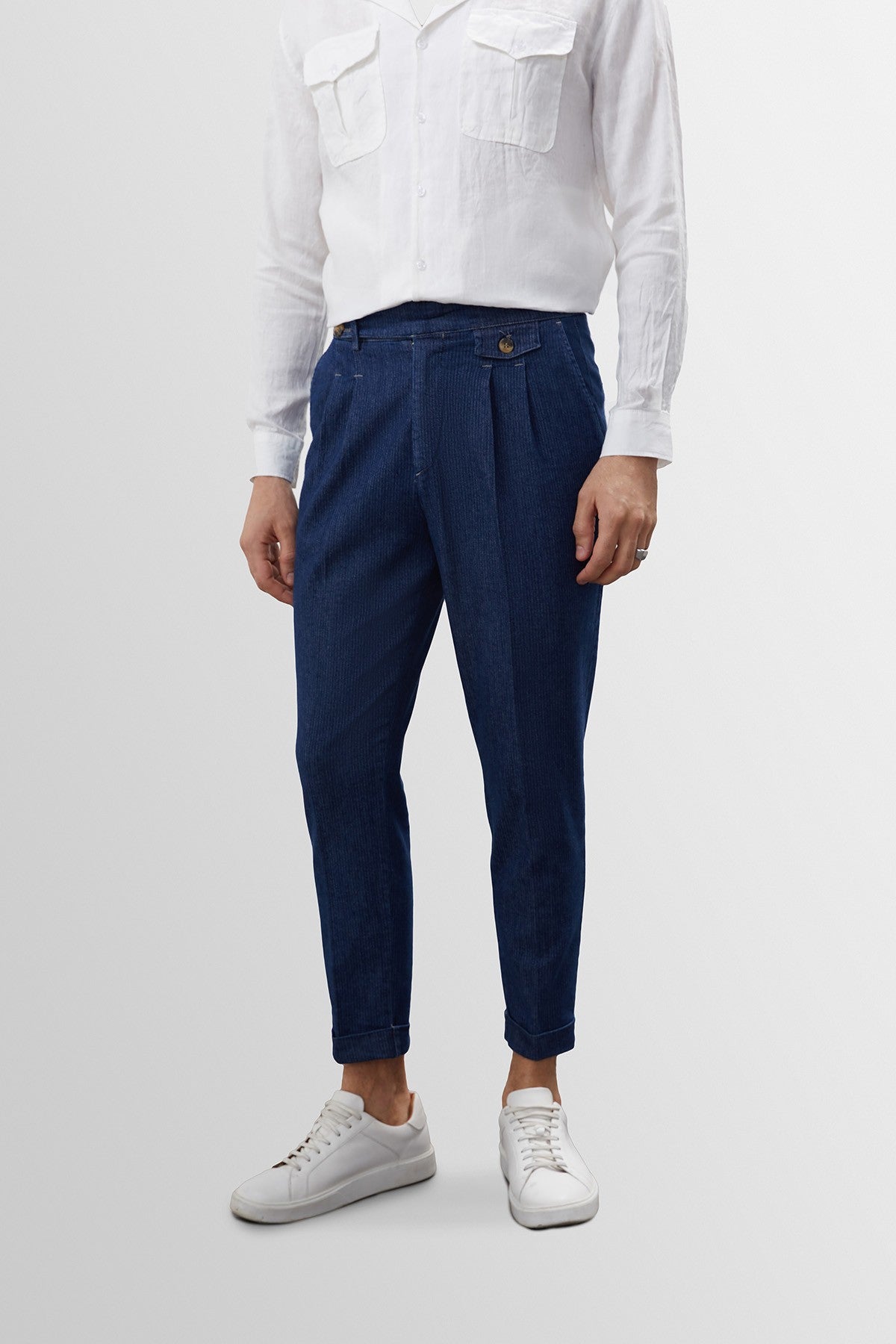 Antioch High-Waisted (Boyfriend) Jeans with Side-Buckle Belt and Pleated Details