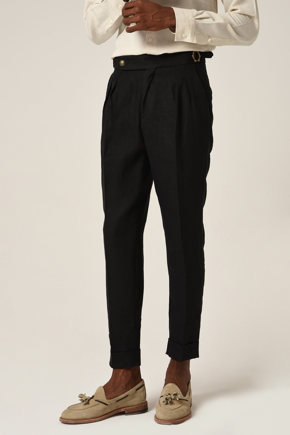 Antioch High-Waisted Belted Pleated Linen Pants