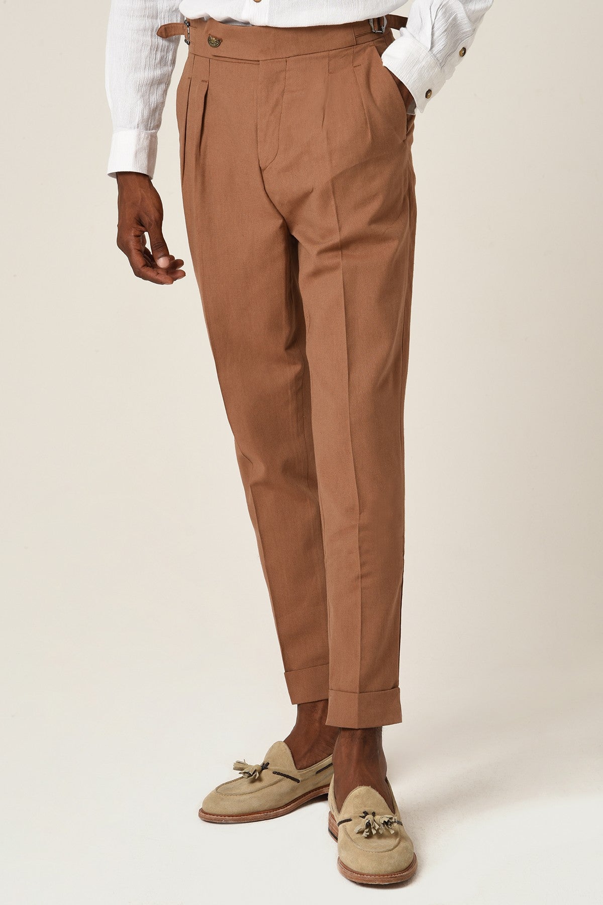 Antioch High-Waisted Belted Pleated Linen Pants