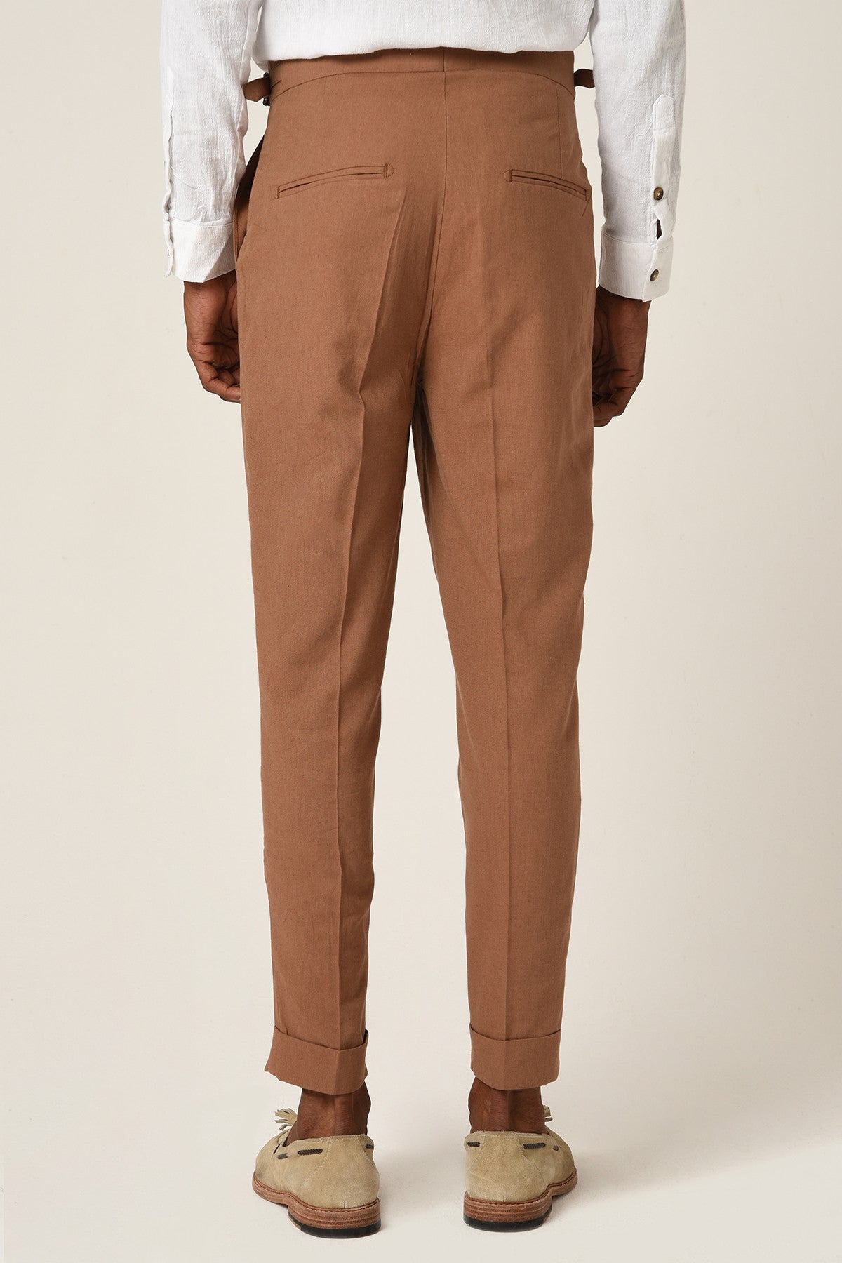 Antioch High-Waisted Belted Pleated Linen Pants
