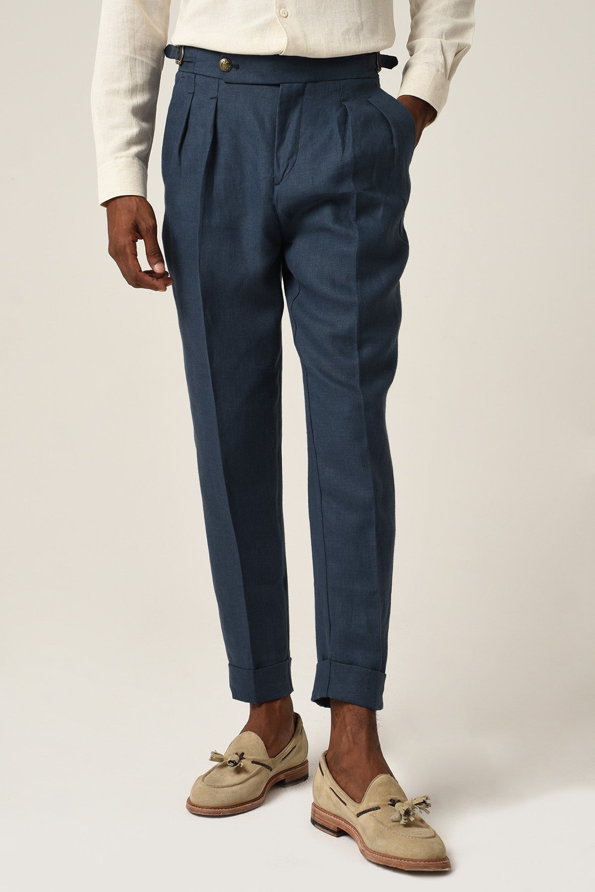 Antioch High-Waisted Belted Pleated Linen Pants