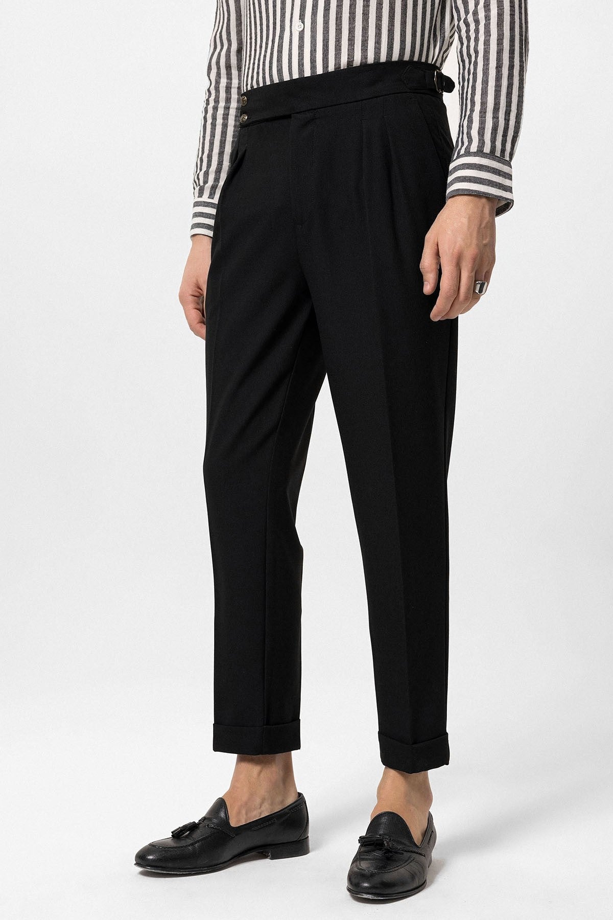 Antioch High-Waisted Pleated Pants with Side Buckles