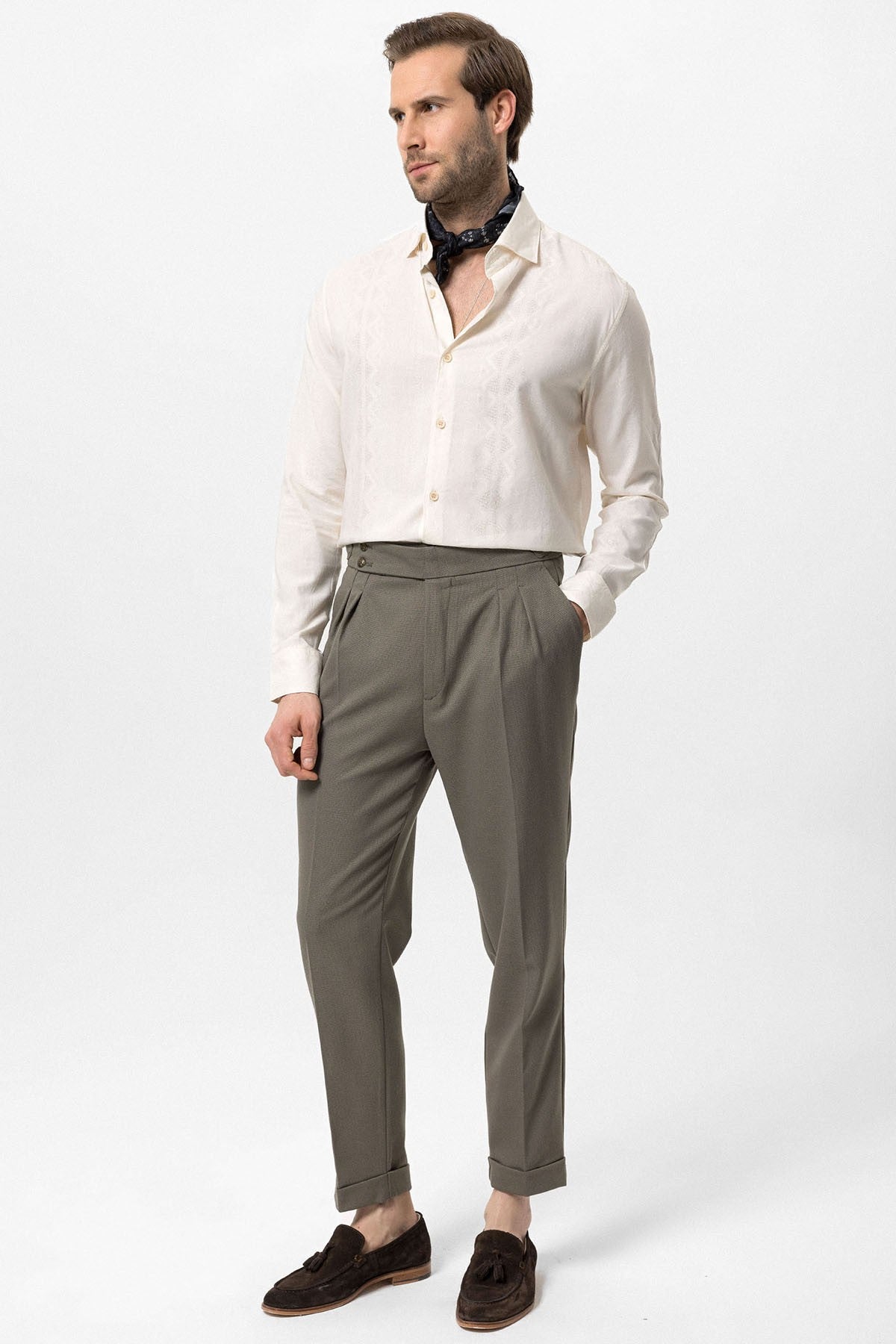 Antioch High-Waisted Pleated Pants with Side Buckles