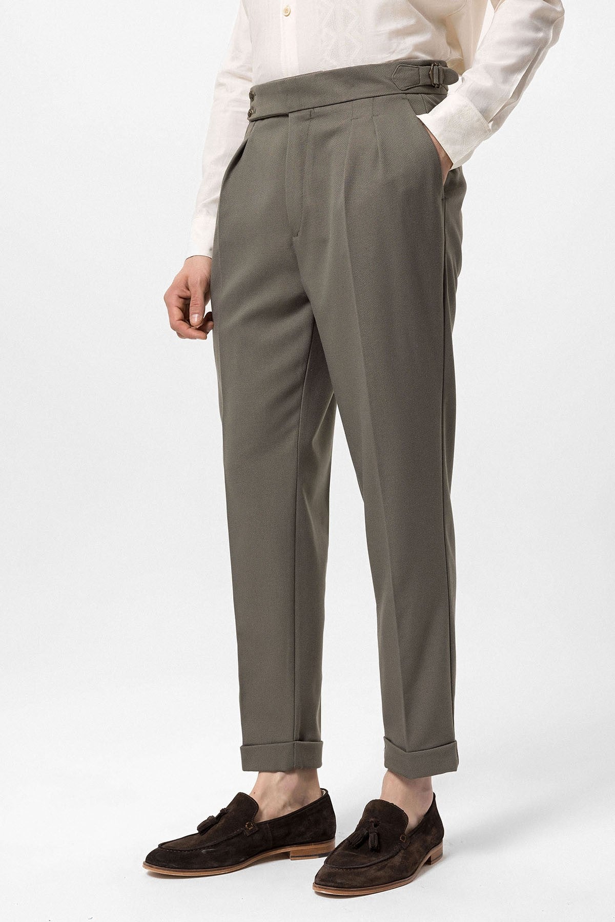 Antioch High-Waisted Pleated Pants with Side Buckles