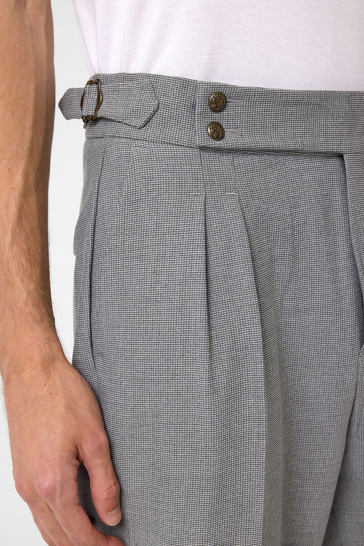 Antioch High-Waisted Pleated Pants with Side Buckles