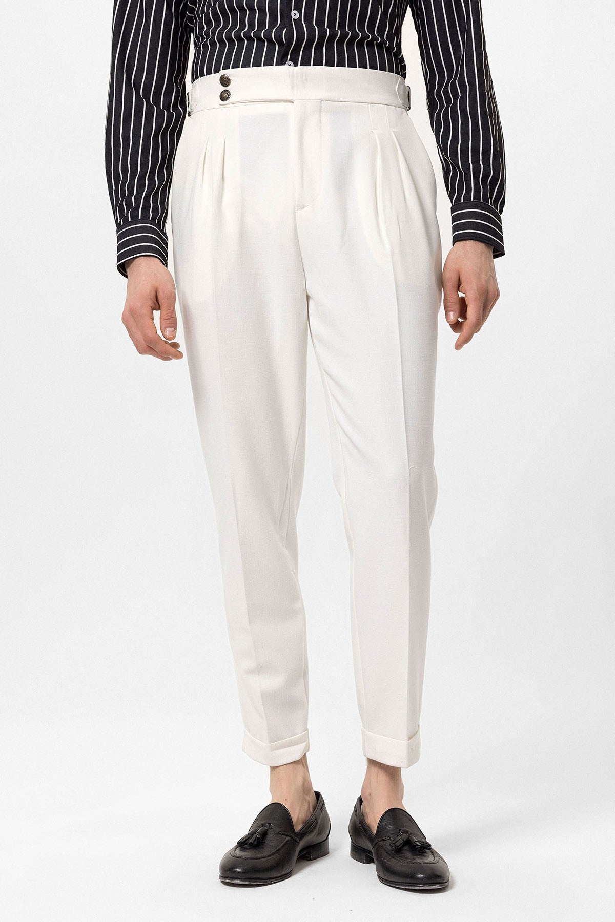 Antioch High-Waisted Pleated Pants with Side Buckles