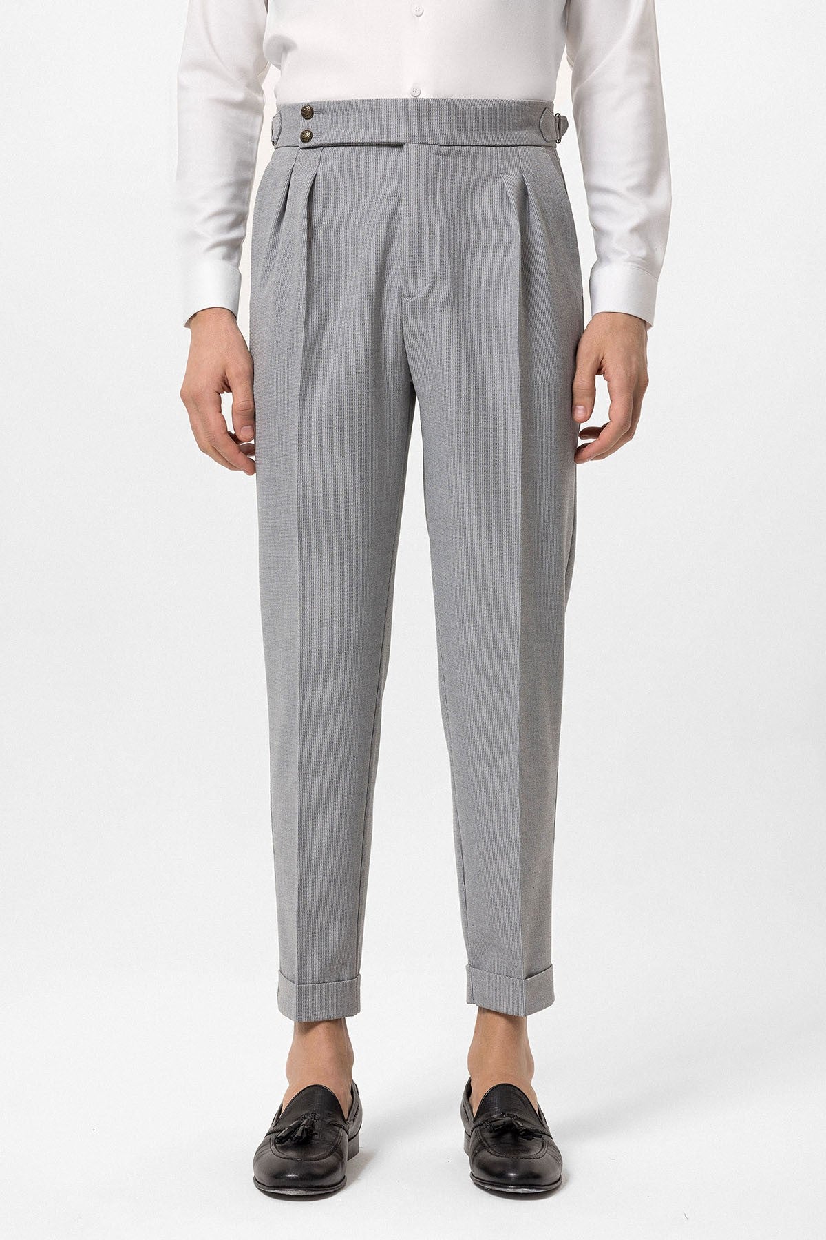 Antioch High-Waisted Pleated Pants with Side Buckles