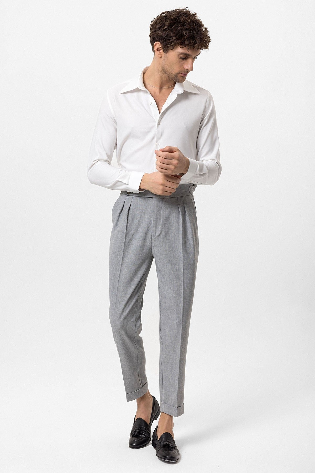 Antioch High-Waisted Pleated Pants with Side Buckles