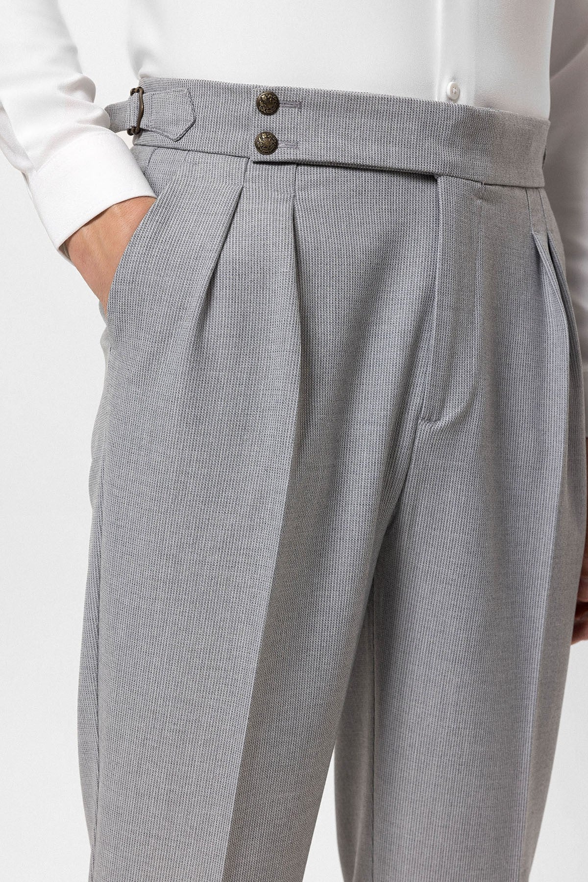 Antioch High-Waisted Pleated Pants with Side Buckles
