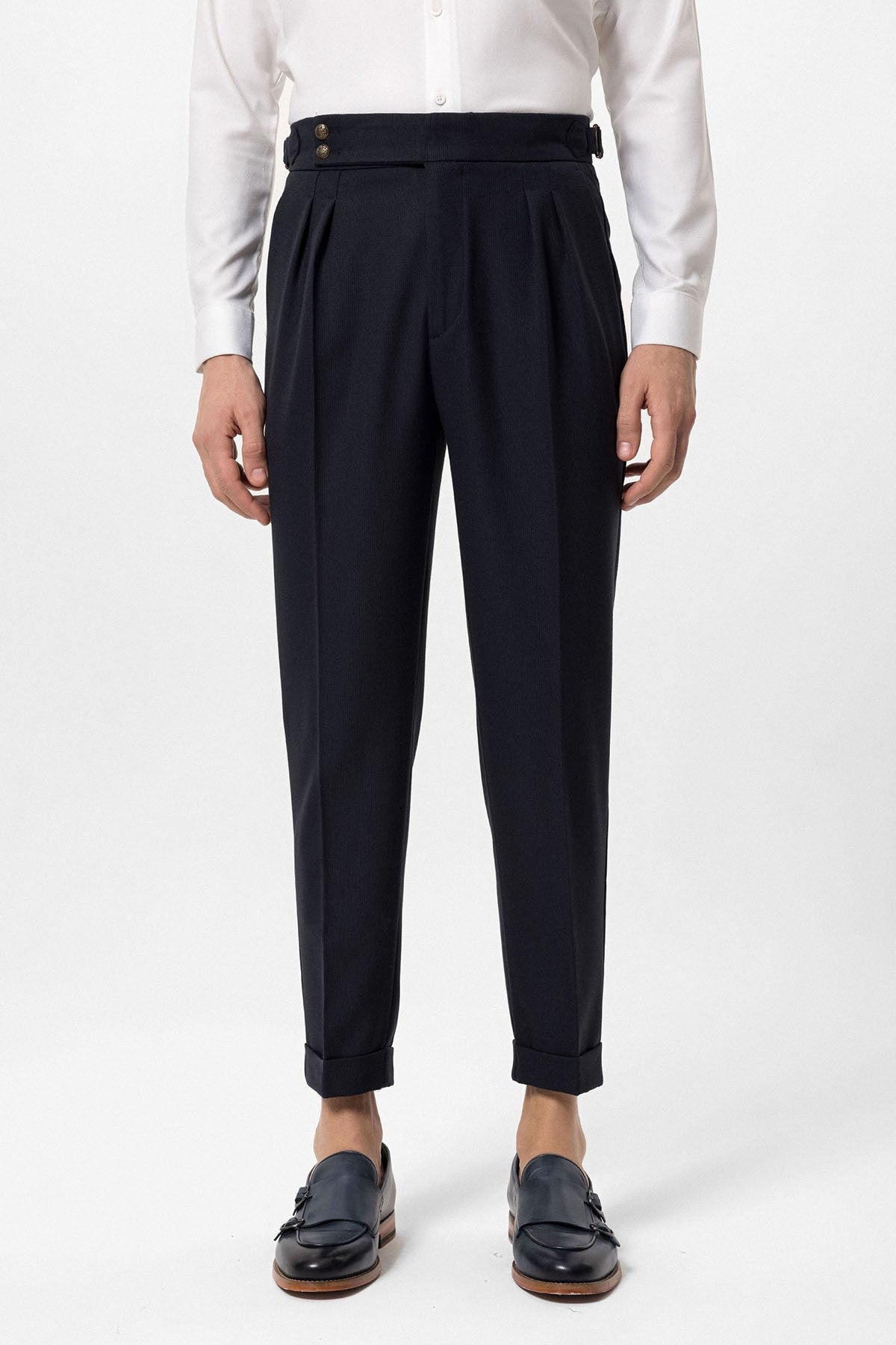 Antioch High-Waisted Pleated Pants with Side Buckles