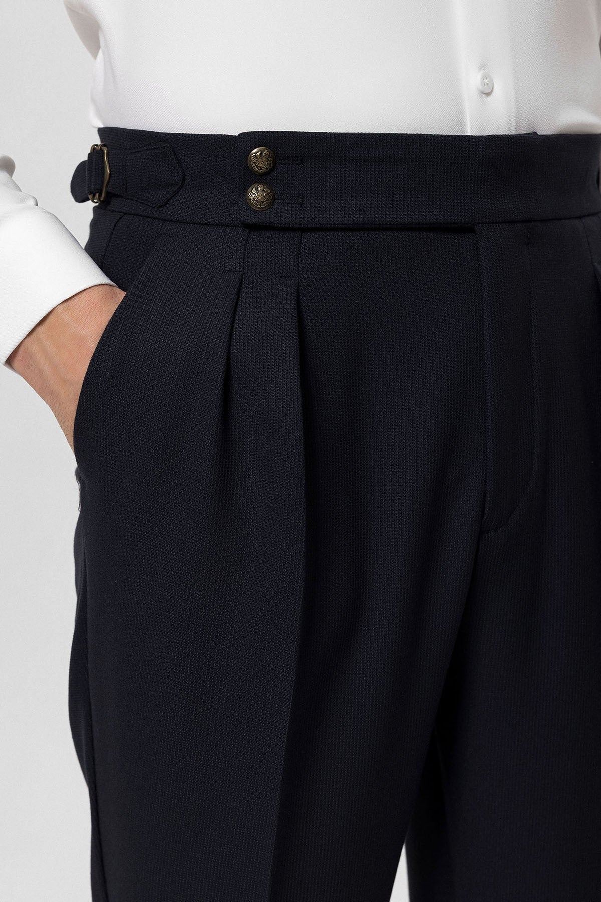 Antioch High-Waisted Pleated Pants with Side Buckles