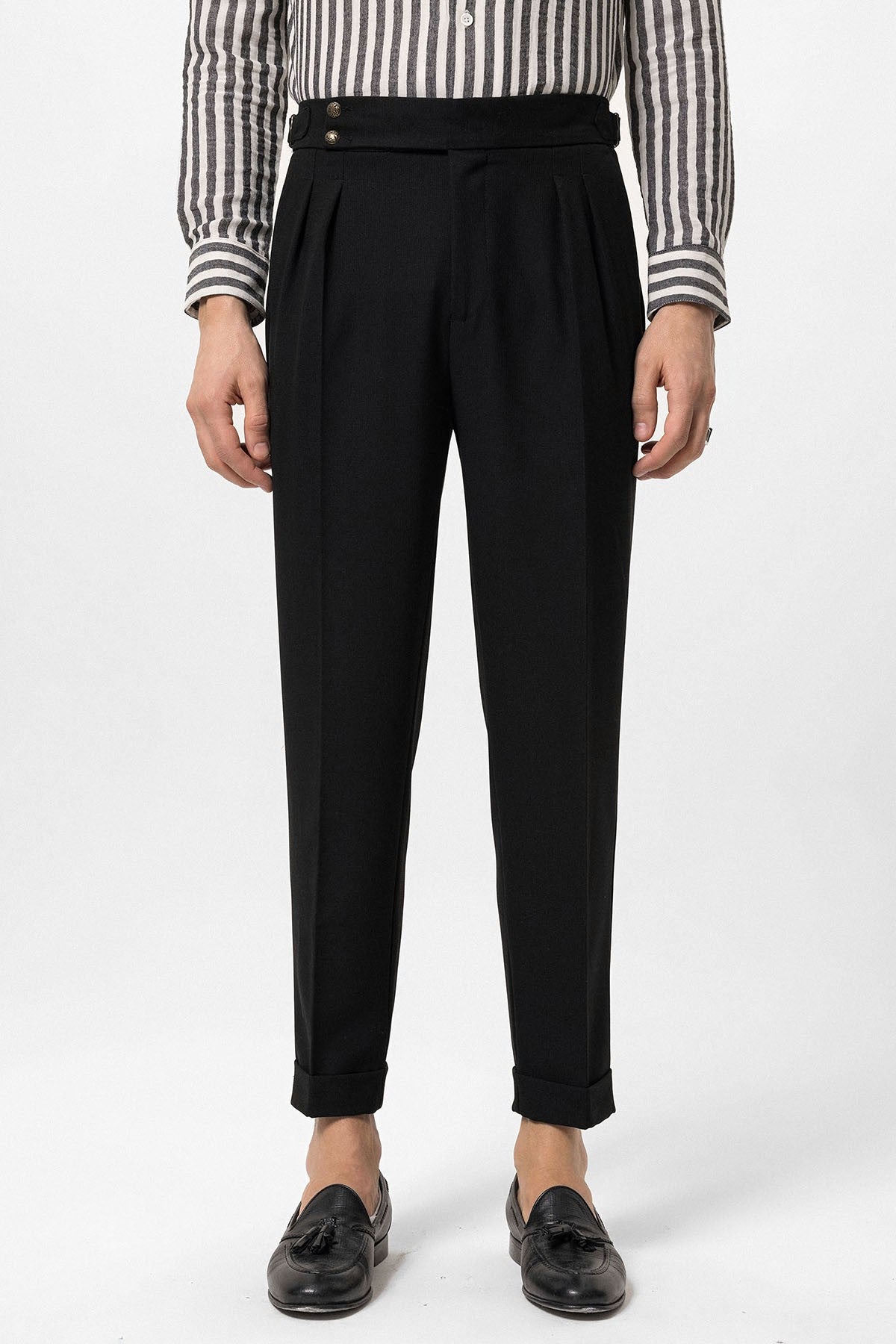 Antioch High-Waisted Pleated Pants with Side Buckles