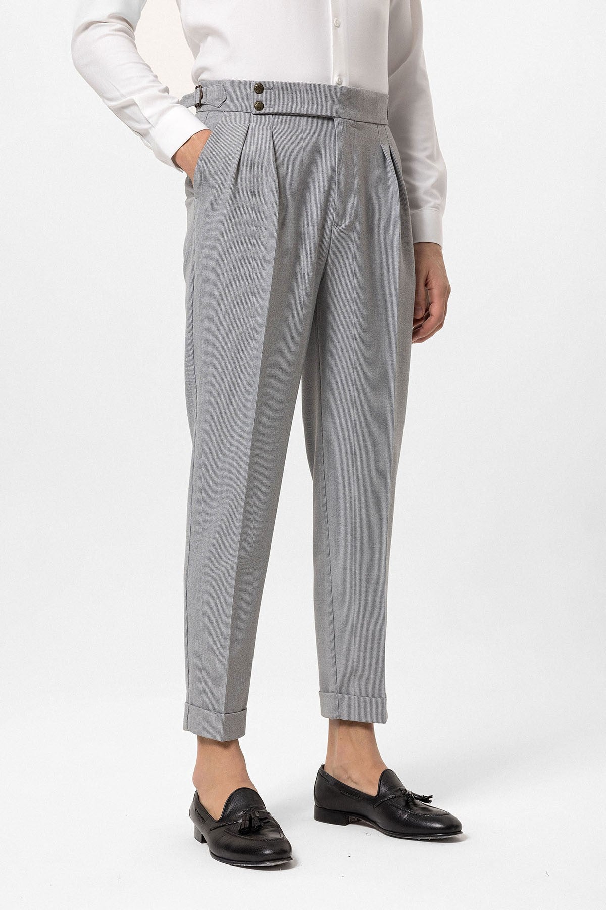 Antioch High-Waisted Pleated Pants with Side Buckles