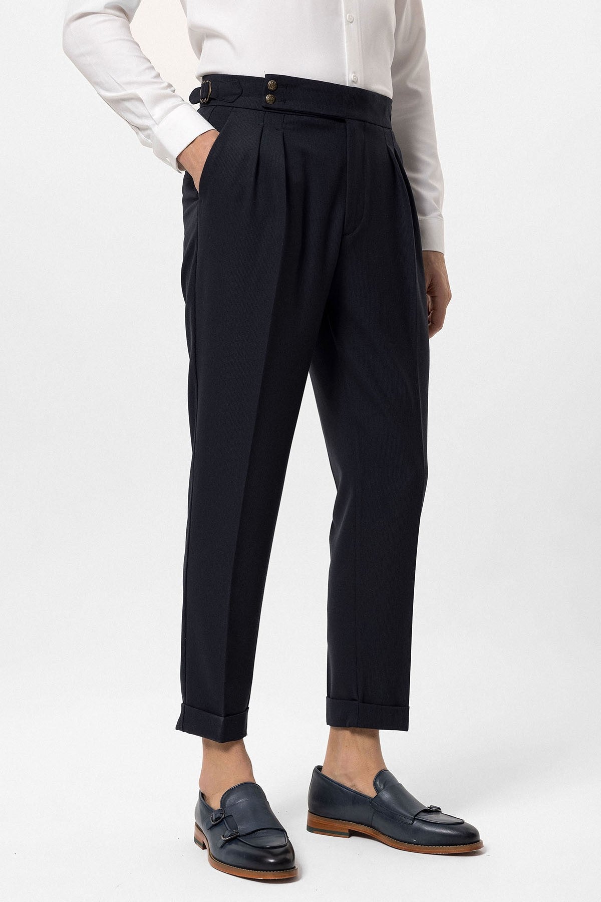 Antioch High-Waisted Pleated Pants with Side Buckles