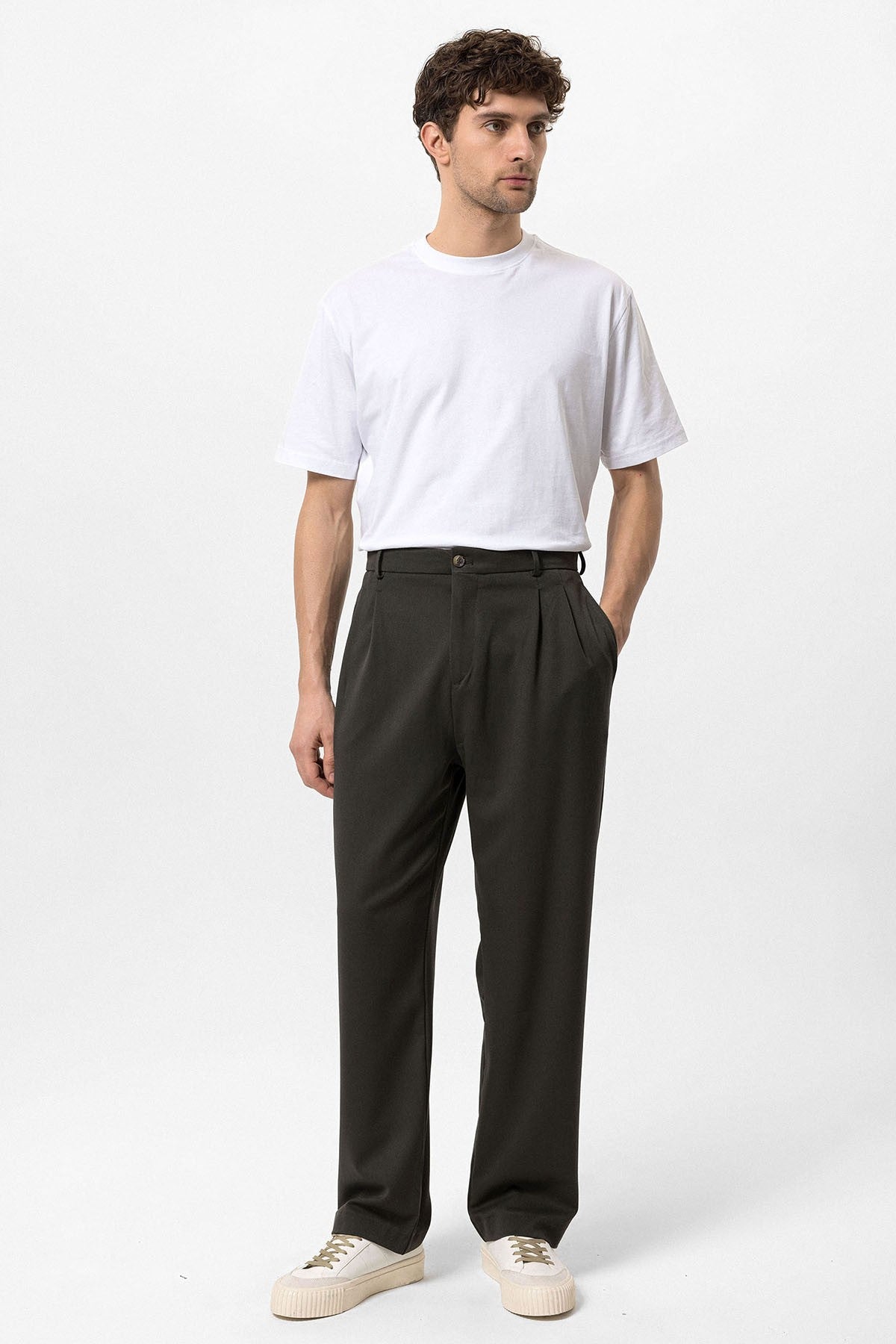 High-Waisted Pleated Relaxed-Fit Men's Pants