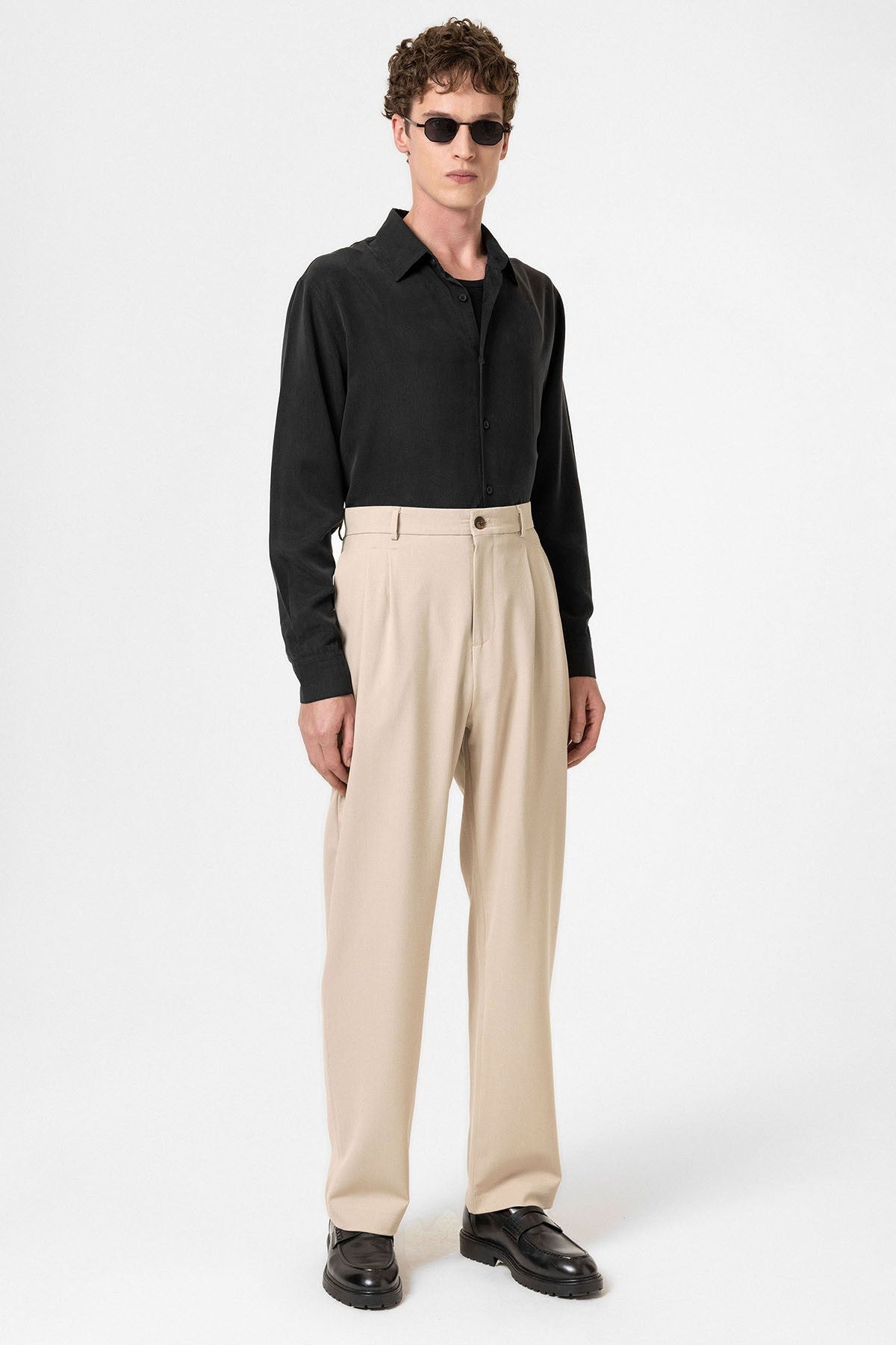 High-Waisted Pleated Relaxed-Fit Men's Pants