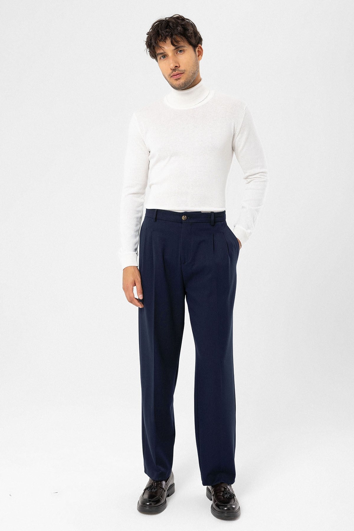 High-Waisted Pleated Relaxed-Fit Men's Pants