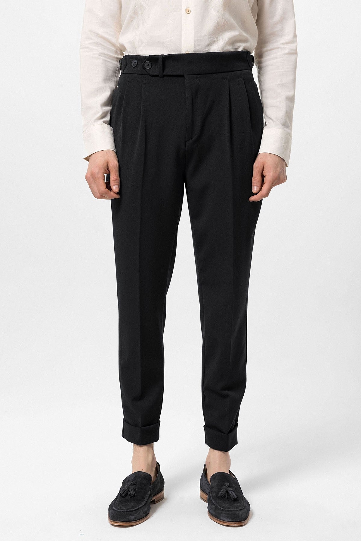 High-Waisted Pleated Carrot-Fit Men's Pants