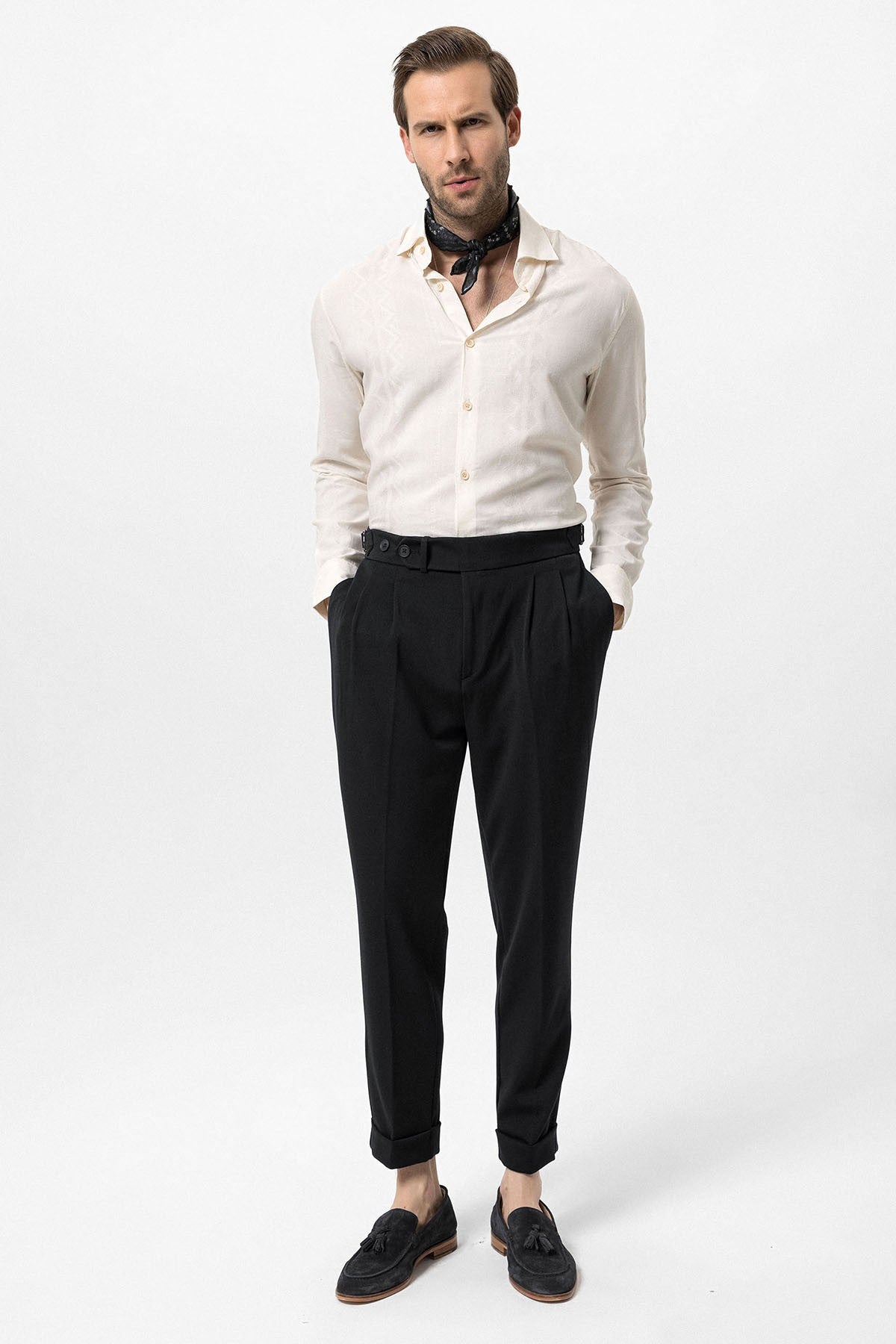 High-Waisted Pleated Carrot-Fit Men's Pants