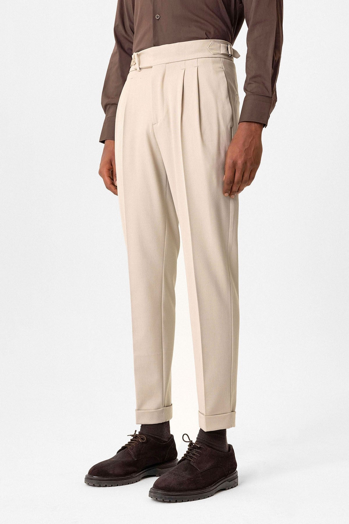 High-Waisted Pleated Carrot-Fit Men's Pants