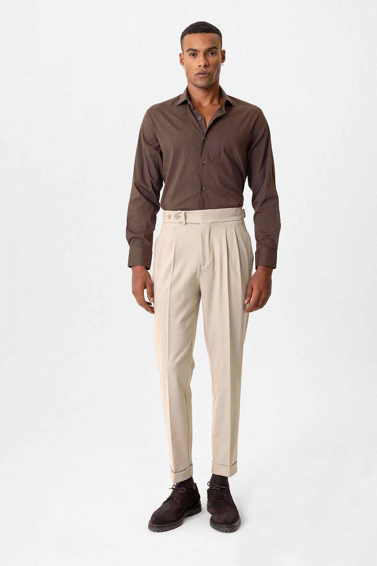 High-Waisted Pleated Carrot-Fit Men's Pants
