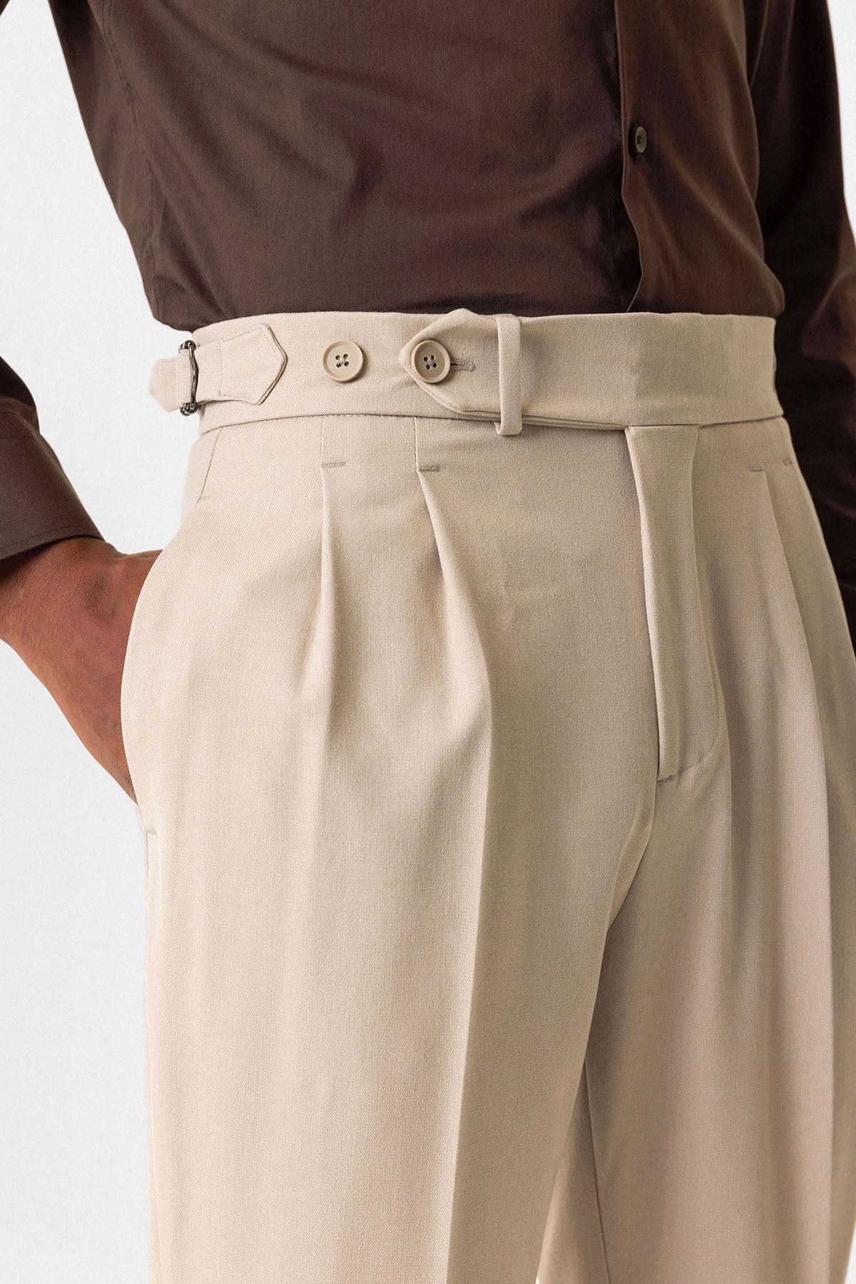 High-Waisted Pleated Carrot-Fit Men's Pants