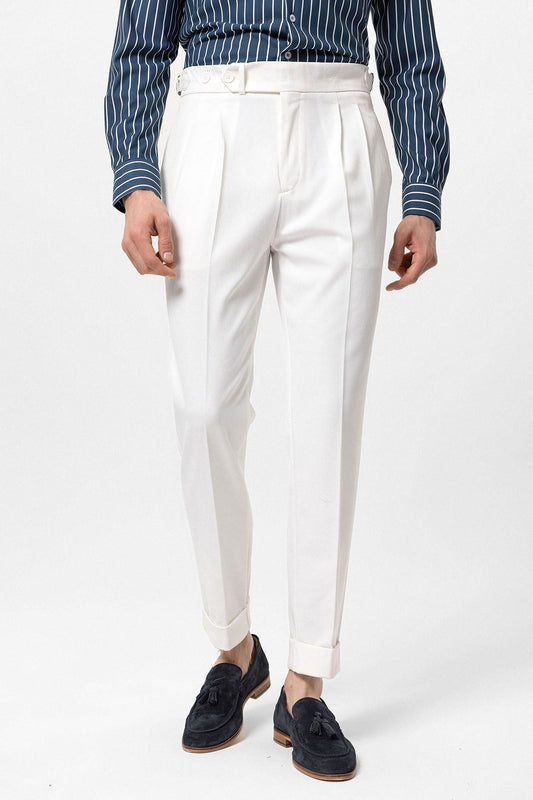 High-Waisted Pleated Carrot-Fit Men's Pants
