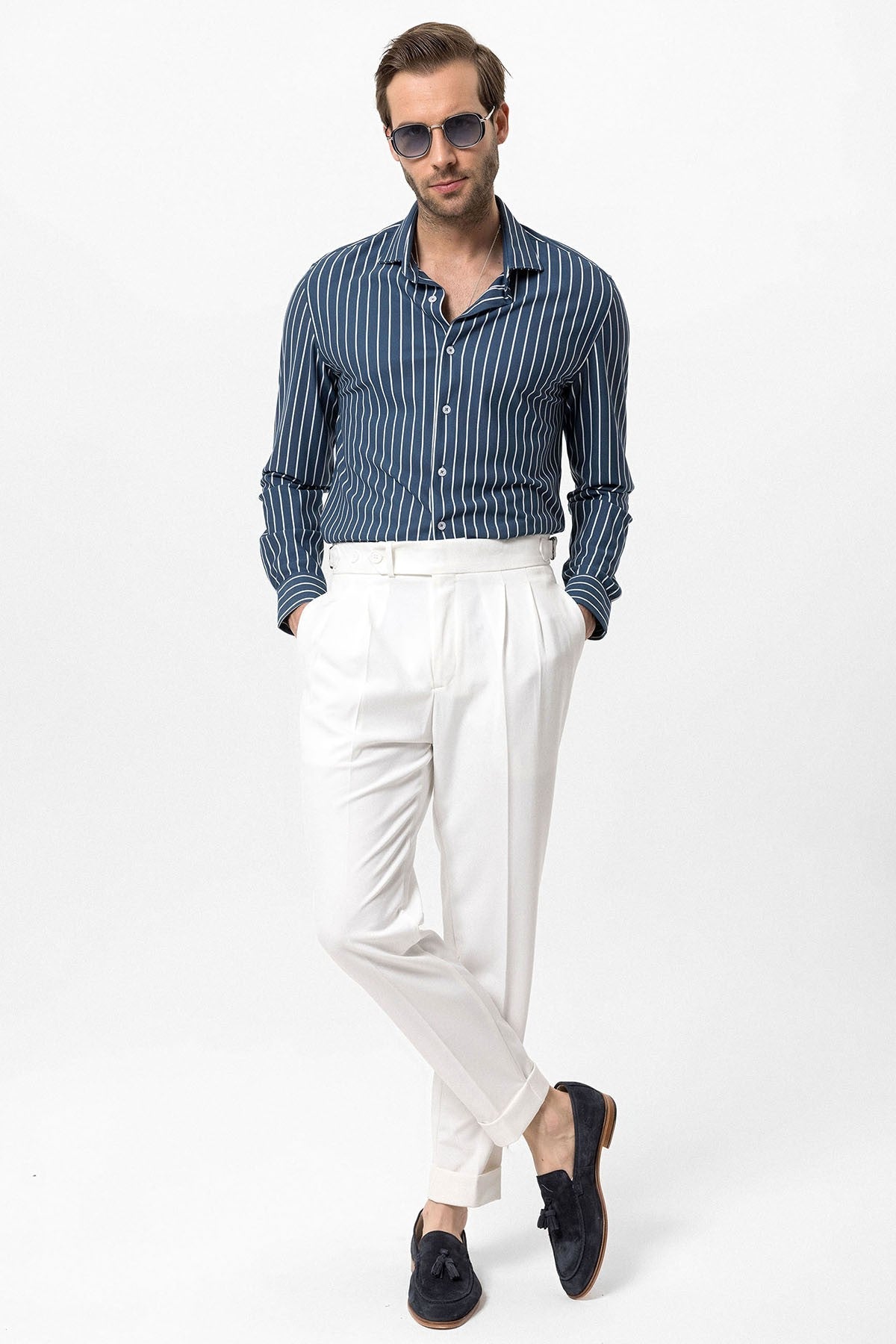 High-Waisted Pleated Carrot-Fit Men's Pants