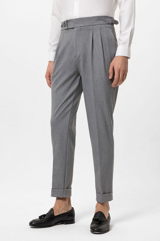 High-Waisted Pleated Carrot-Fit Men's Pants