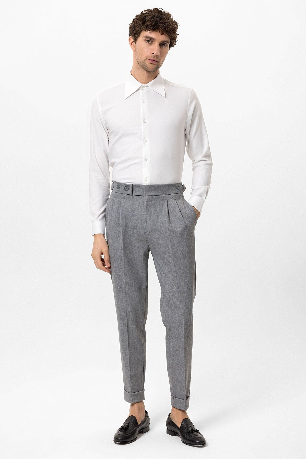 High-Waisted Pleated Carrot-Fit Men's Pants