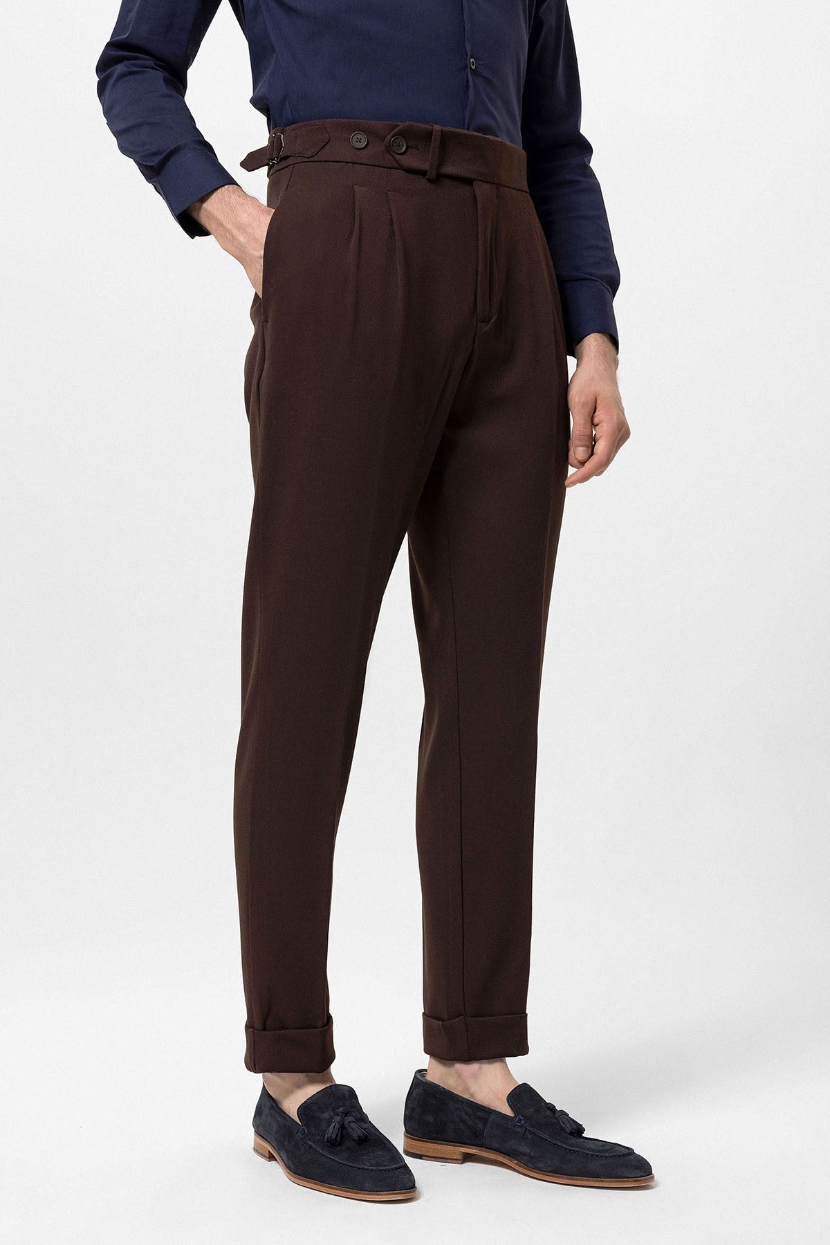 High-Waisted Pleated Carrot-Fit Men's Pants