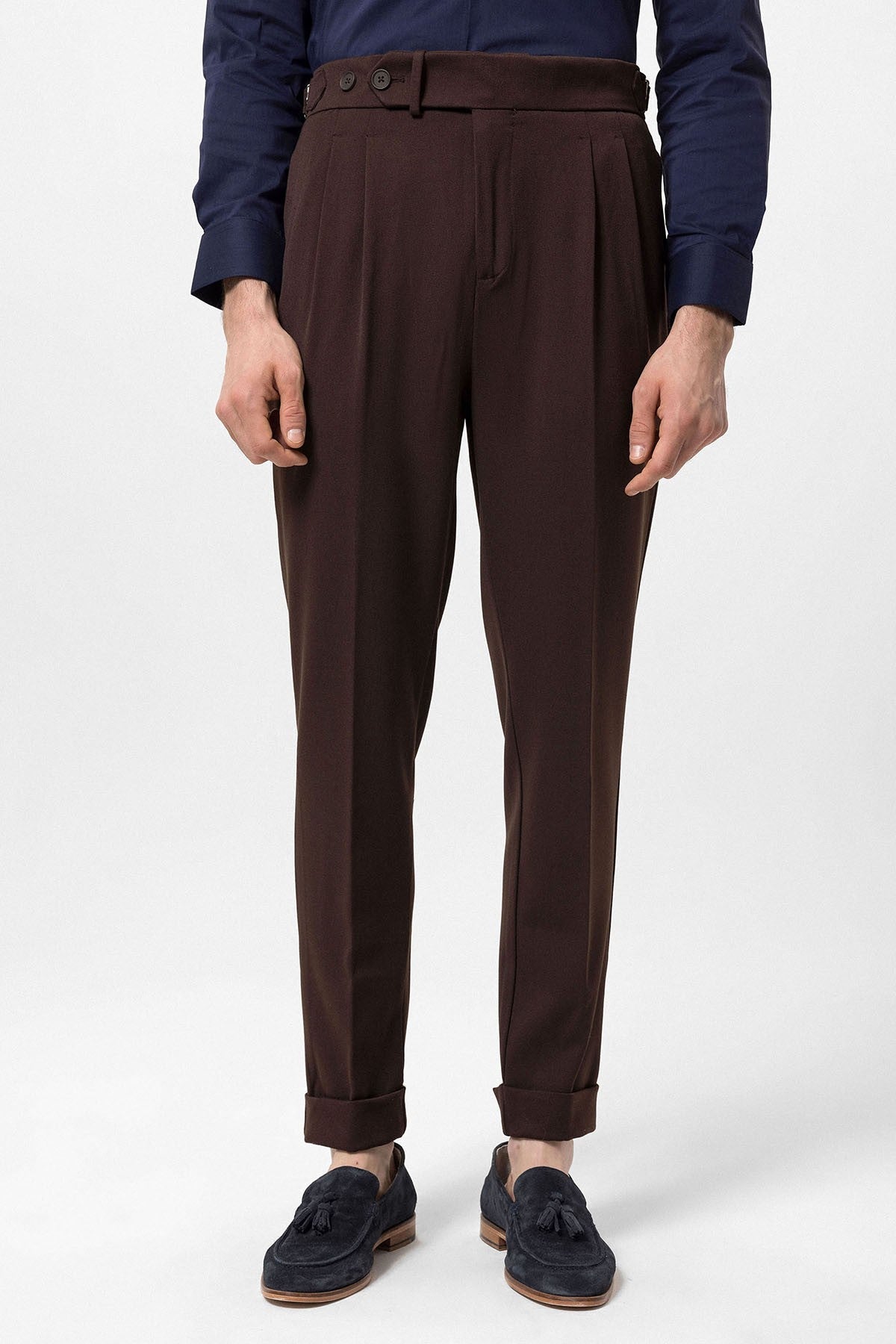 High-Waisted Pleated Carrot-Fit Men's Pants