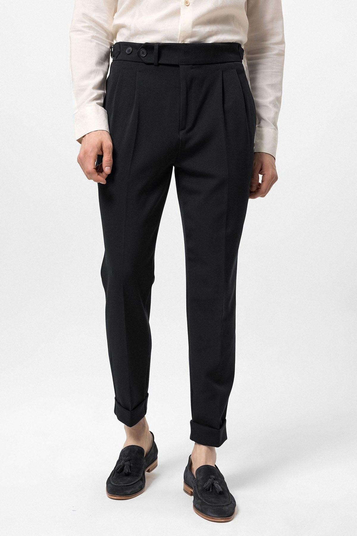 High-Waisted Pleated Carrot-Fit Men's Pants
