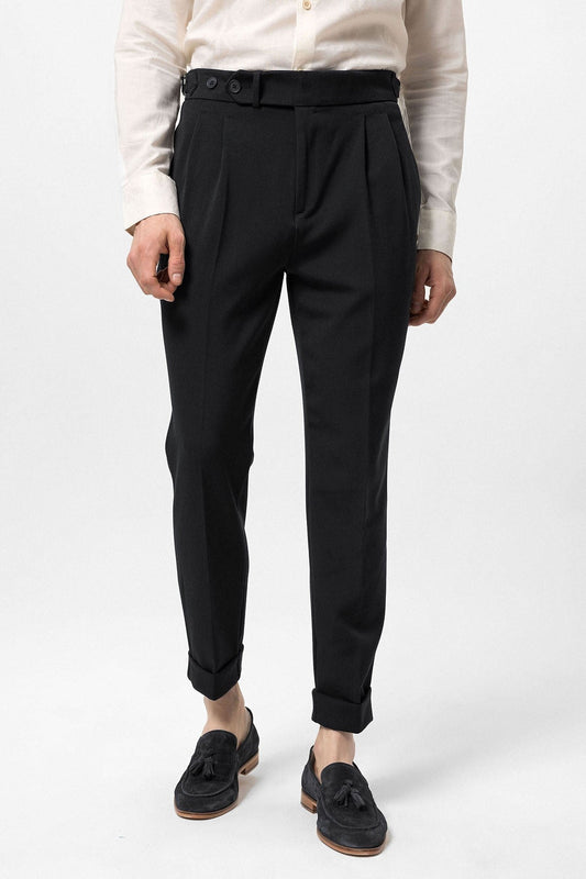High-Waisted Pleated Carrot-Fit Men's Pants