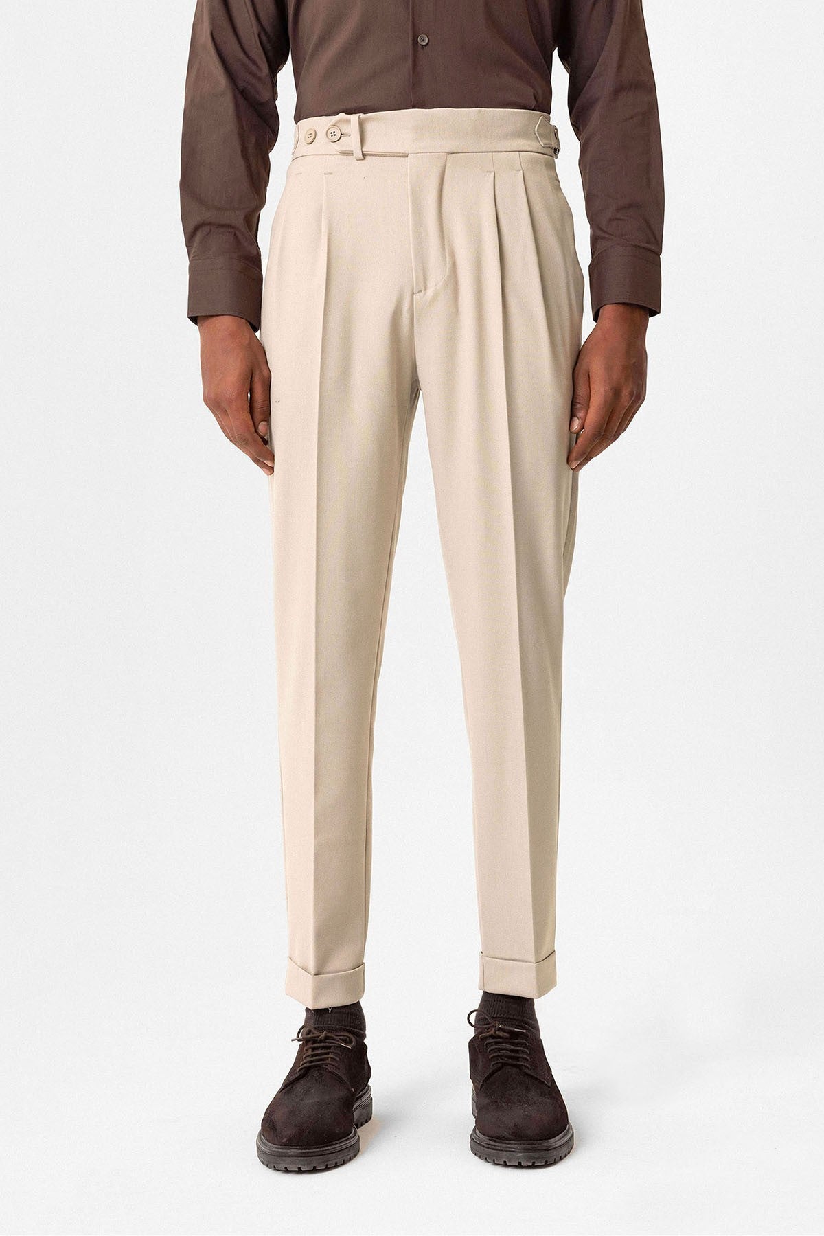 High-Waisted Pleated Carrot-Fit Men's Pants